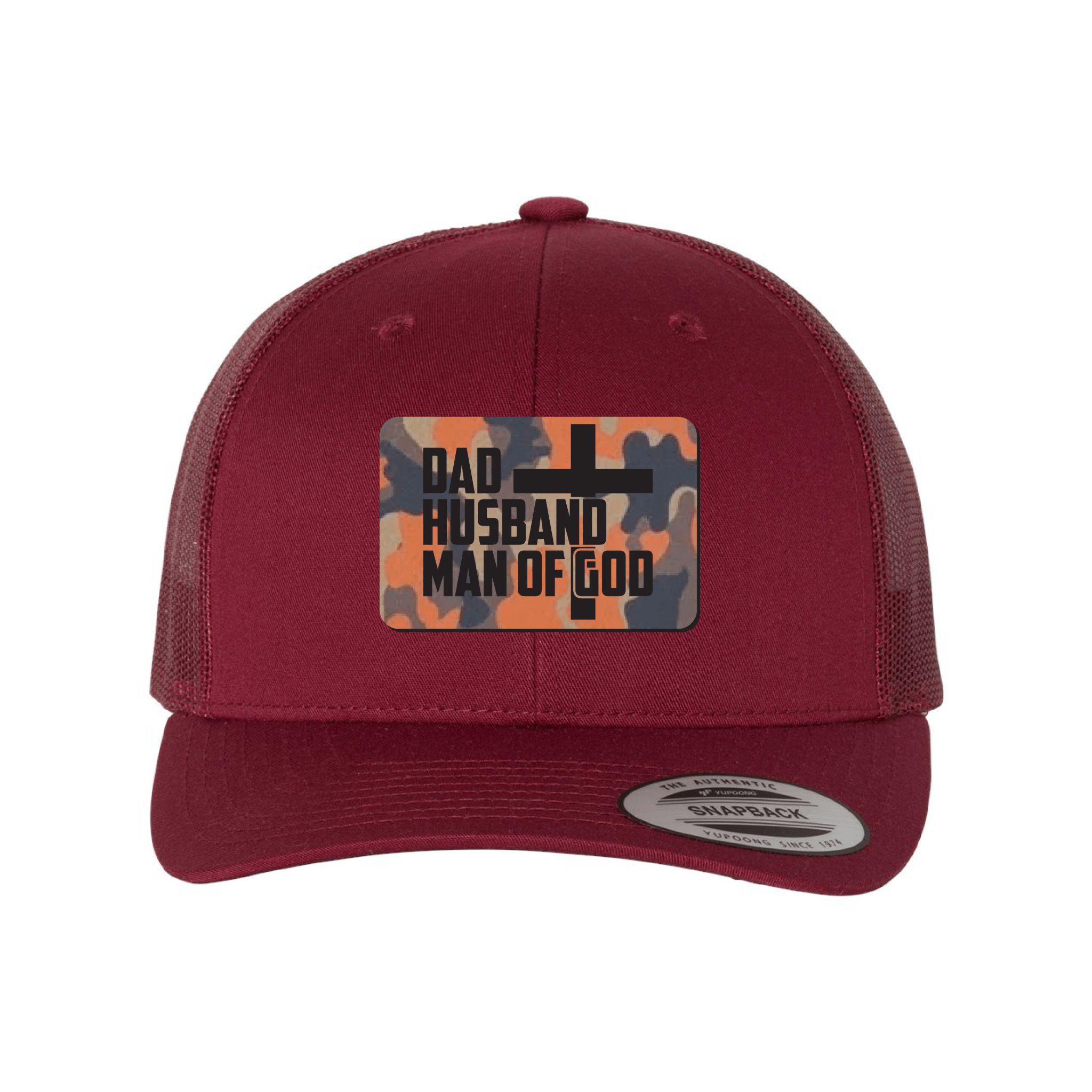 Our True God Hat Snapback / Cranberry / One Size Dad, Husband, Man of God Orange Camo Patch Fall Collection Hats