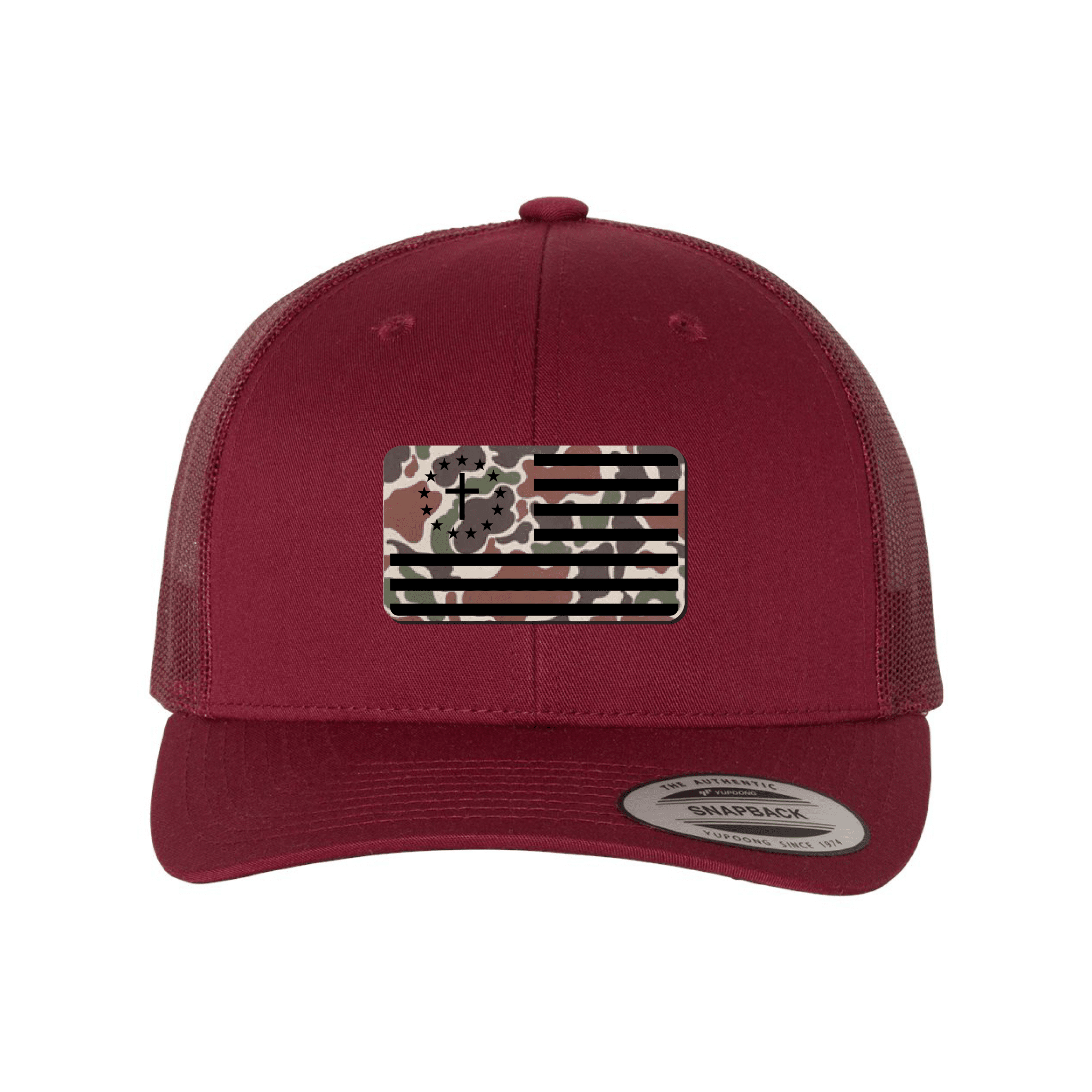 Our True God Hat Snapback / Cranberry / One Size One Nation Under God Flag Fowl Play Camo Patch Fall Collection Hats