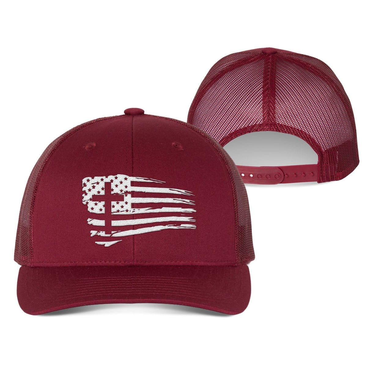 Our True God Hat Snapback / Cranberry / One Size Tattered Flag Cross Fall Collection Hats