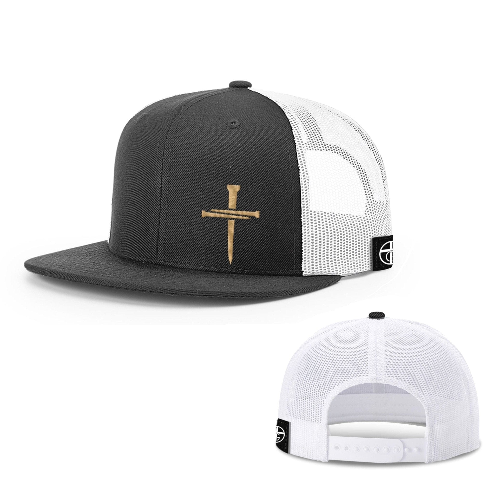 Our True God Hat Snapback Flatbill / Black and White / One Size Nail Cross Gold Hats