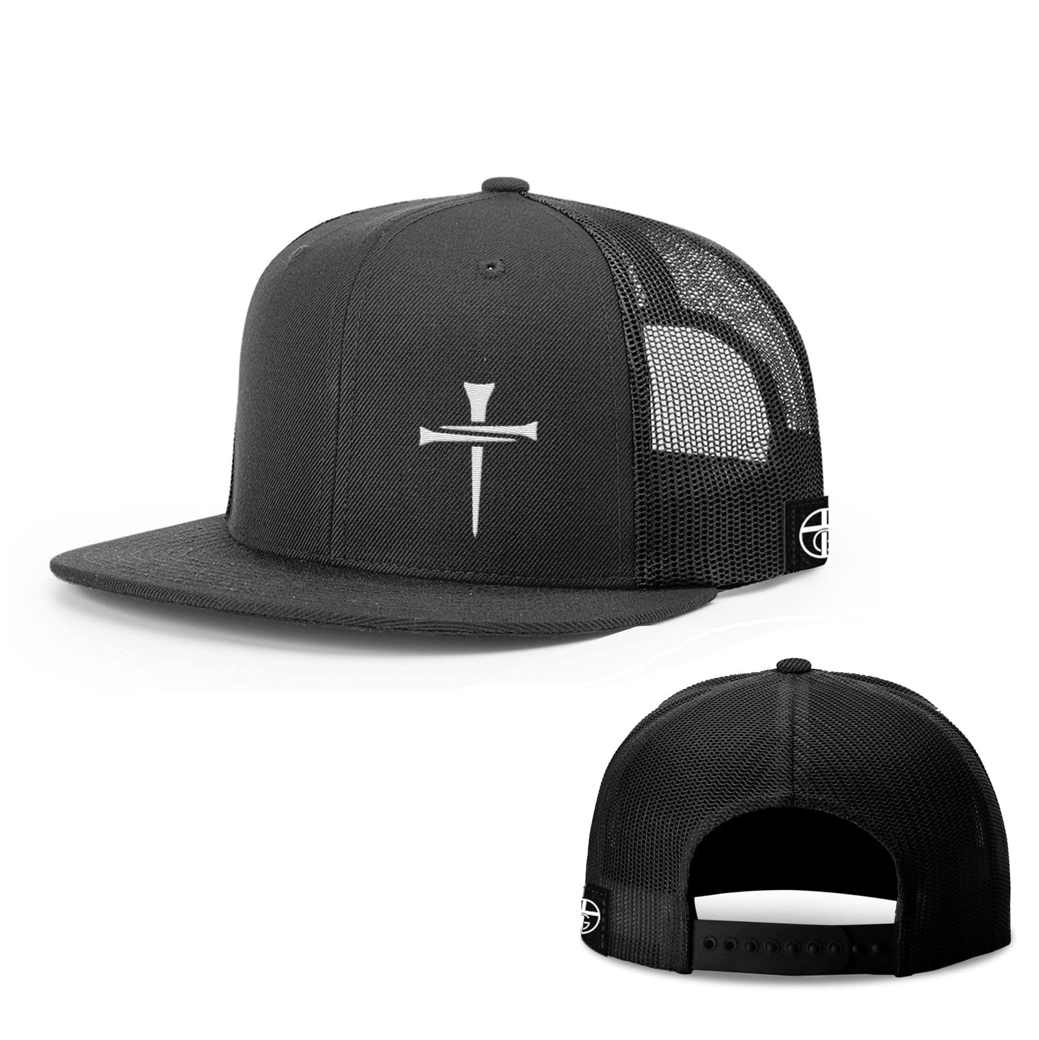 Our True God Hat Snapback Flatbill / Full Black / One Size 3 Tee Cross Lower Left Hats