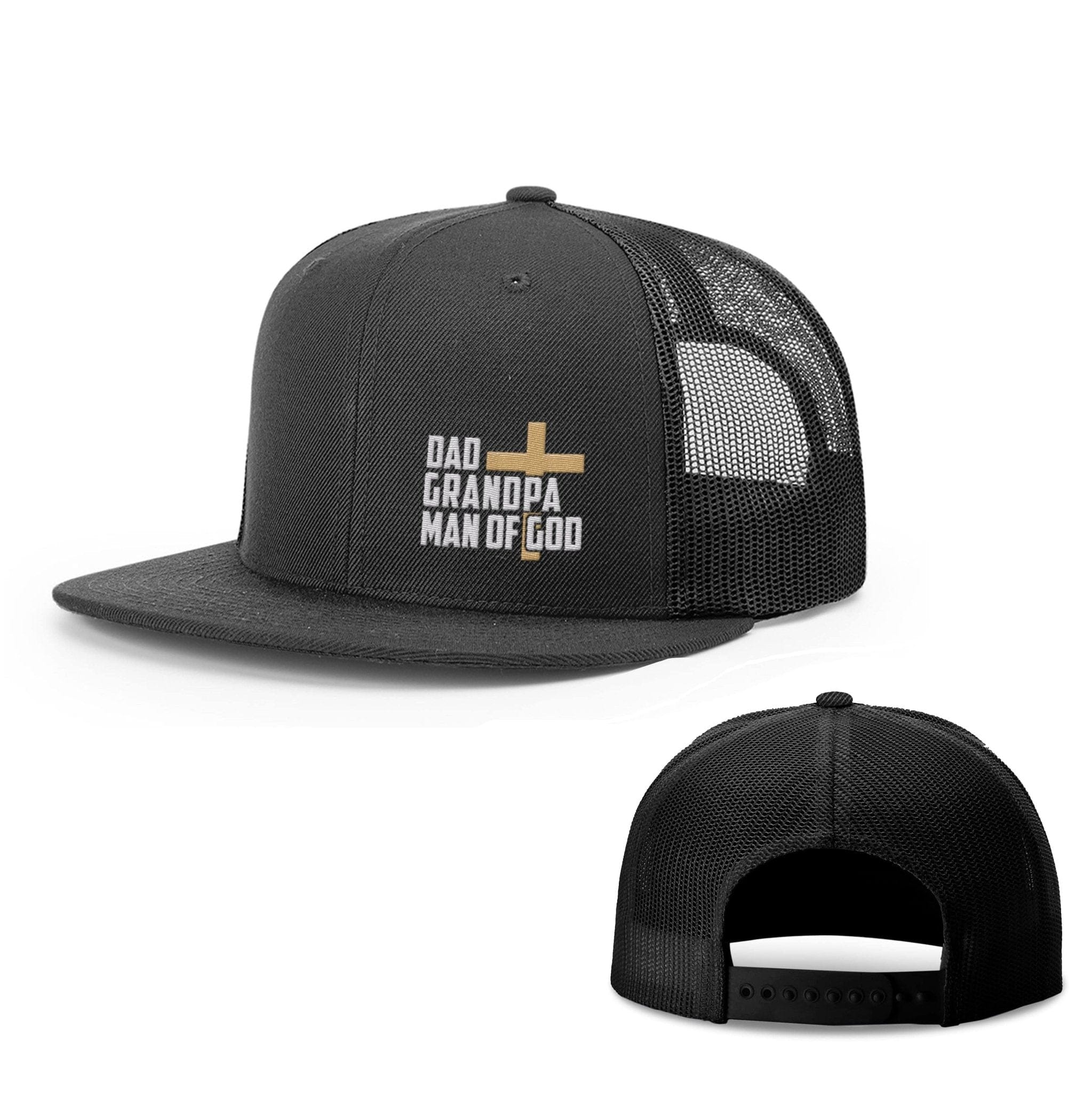 Our True God Hat Snapback Flatbill / Full Black / One Size Dad, Grandpa, Man of God Hats