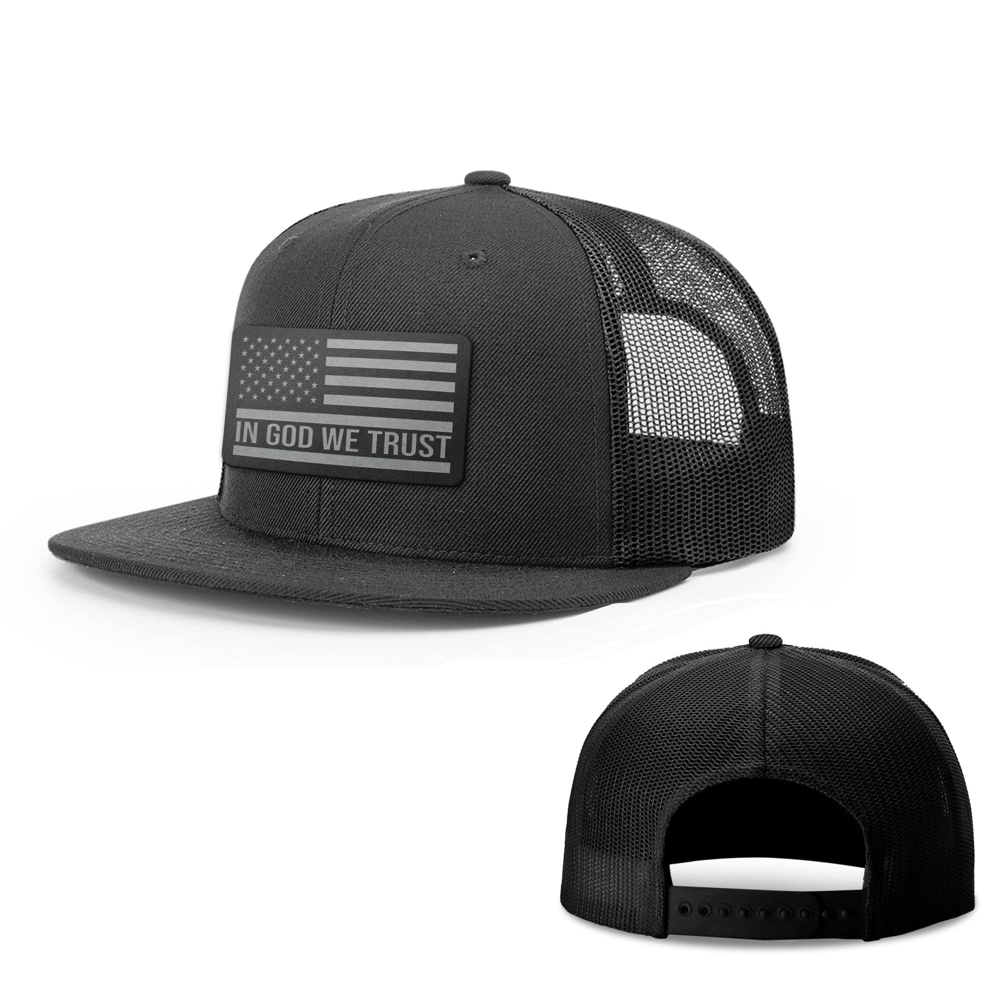 Our True God Hat Snapback Flatbill / Full Black / One Size In God We Trust Flag DBD Edition Patch Hats