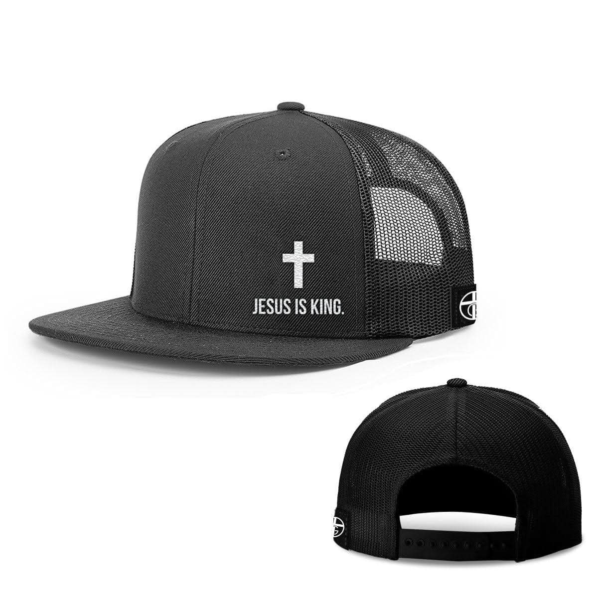 Our True God Hat Snapback Flatbill / Full Black / One Size Jesus is King Lower Left Hats