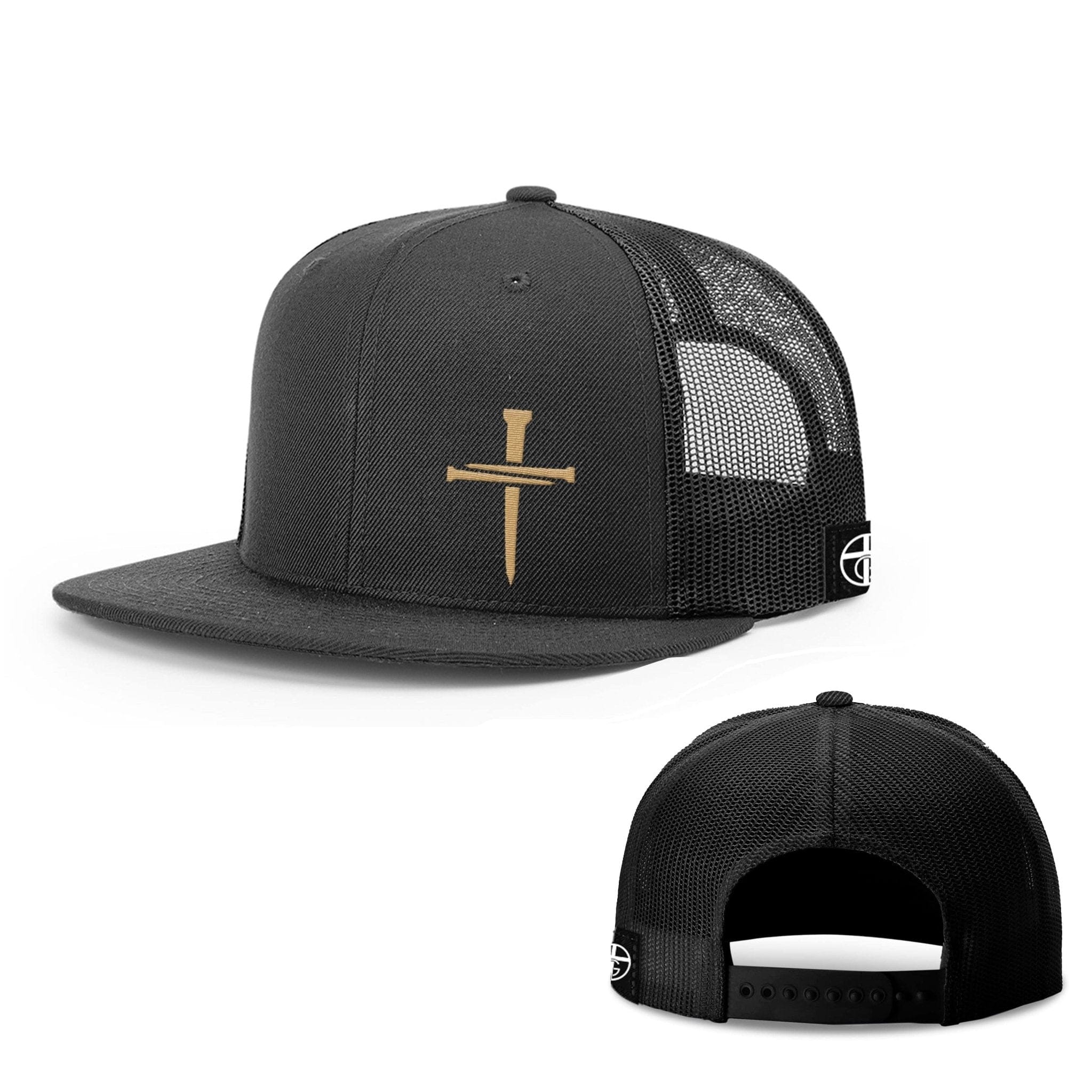 Our True God Hat Snapback Flatbill / Full Black / One Size Nail Cross Gold Hats