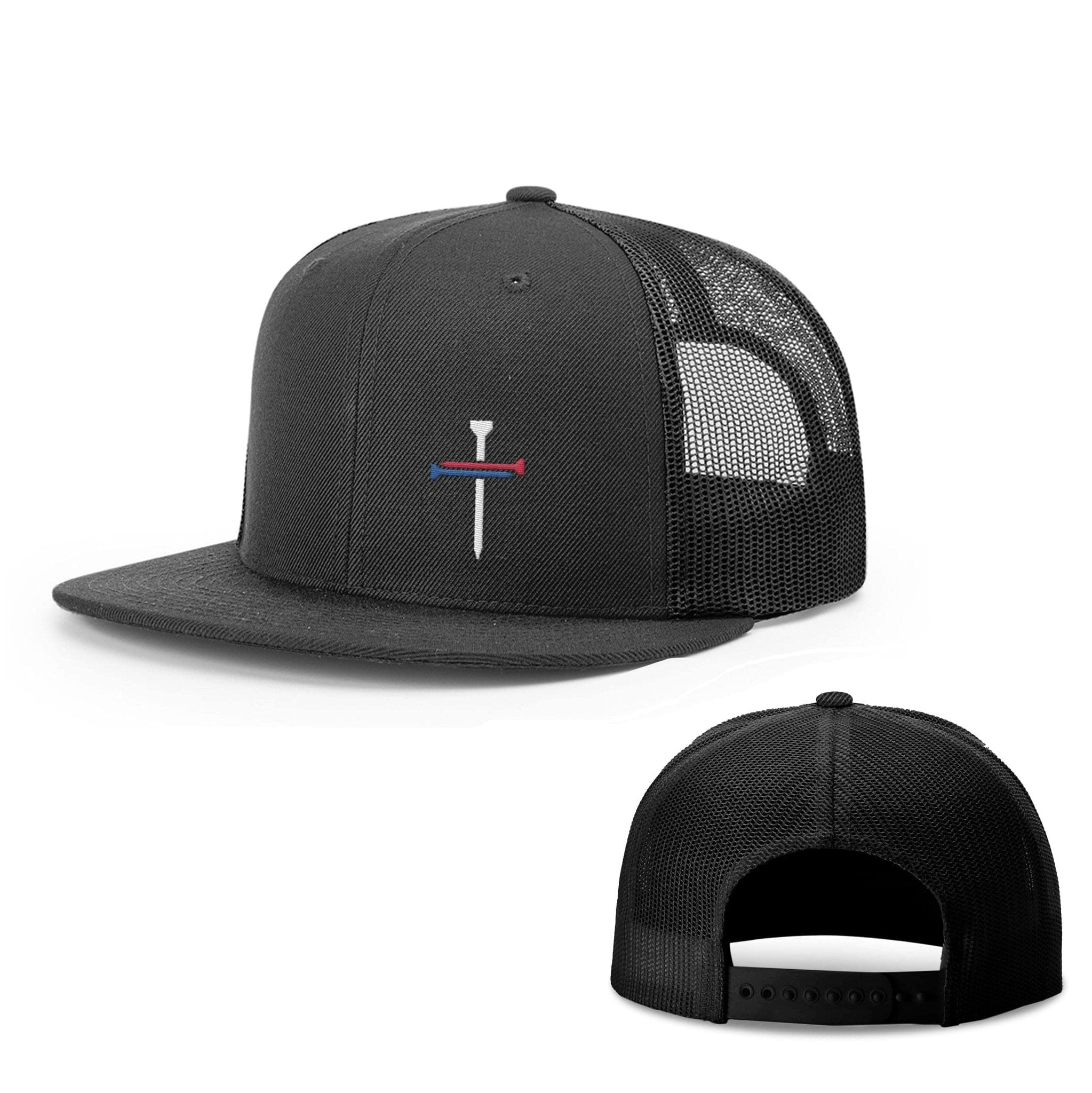 Our True God Hat Snapback Flatbill / Full Black / One Size USA Nail Cross Lower Left Hats