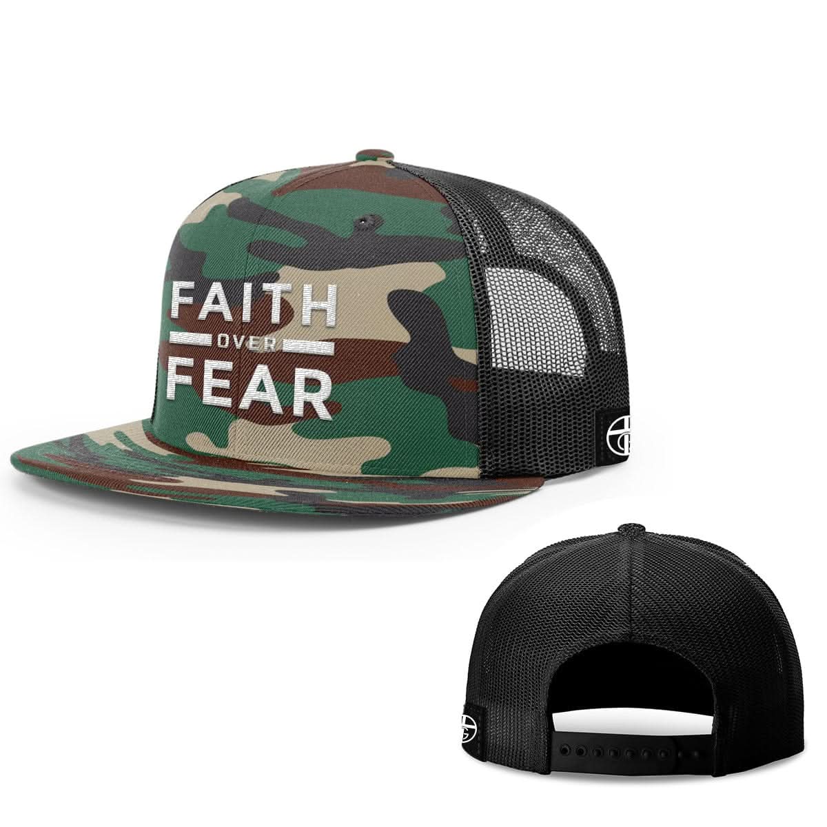 Our True God Hat Snapback Flatbill / Green Camo and Black / One Size Faith Over Fear Hats