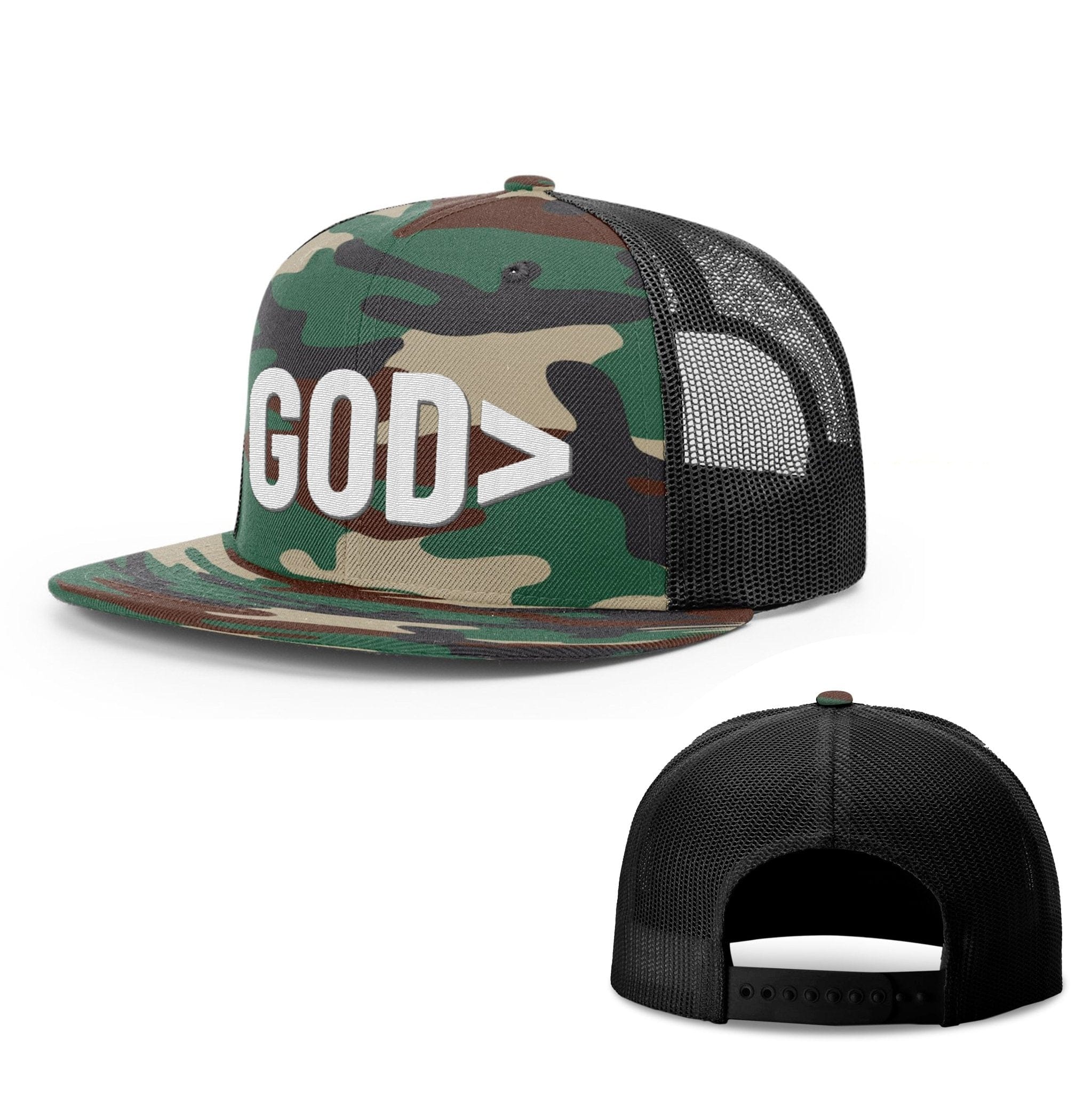 Our True God Hat Snapback Flatbill / Green Camo and Black / One Size God is Greater Hats