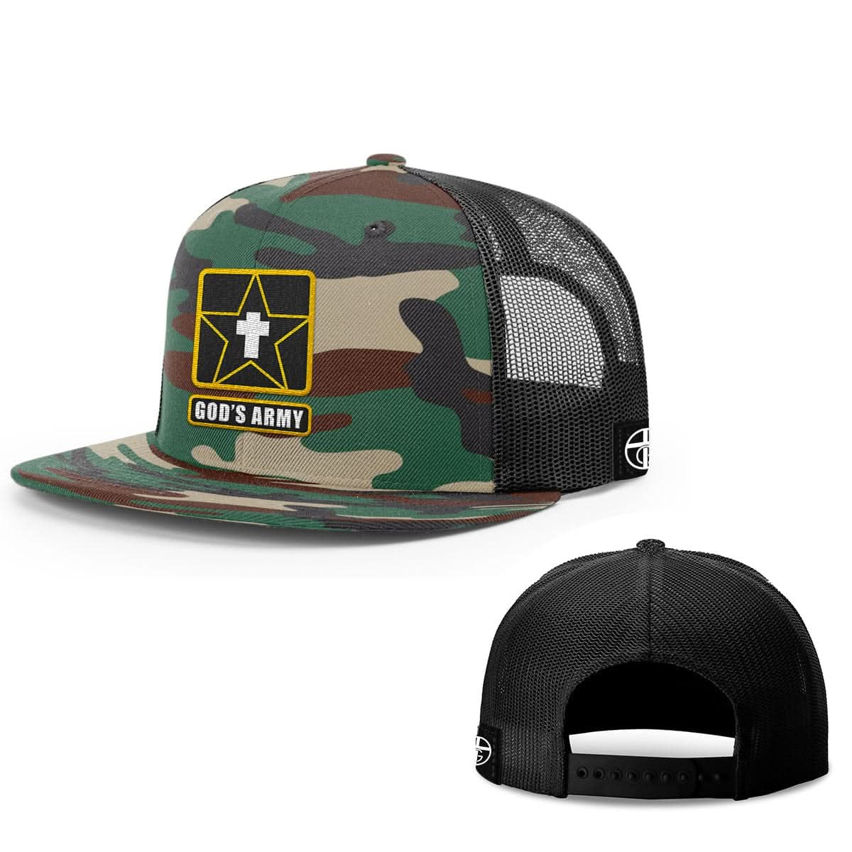 Our True God Hat Snapback Flatbill / Green Camo and Black / One Size God's Army Hats