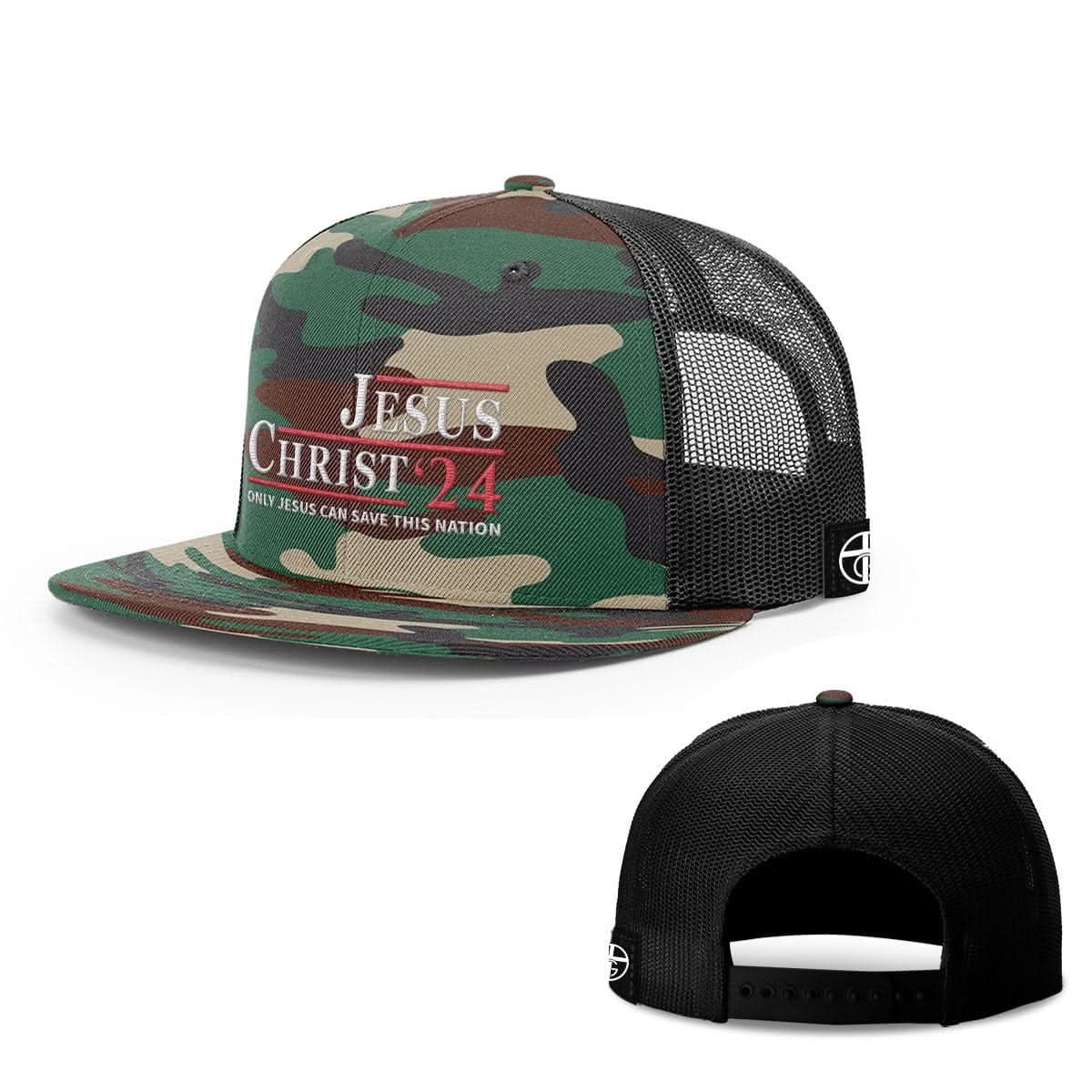 Our True God Hat Snapback Flatbill / Green Camo and Black / One Size Jesus Christ'24 Hats