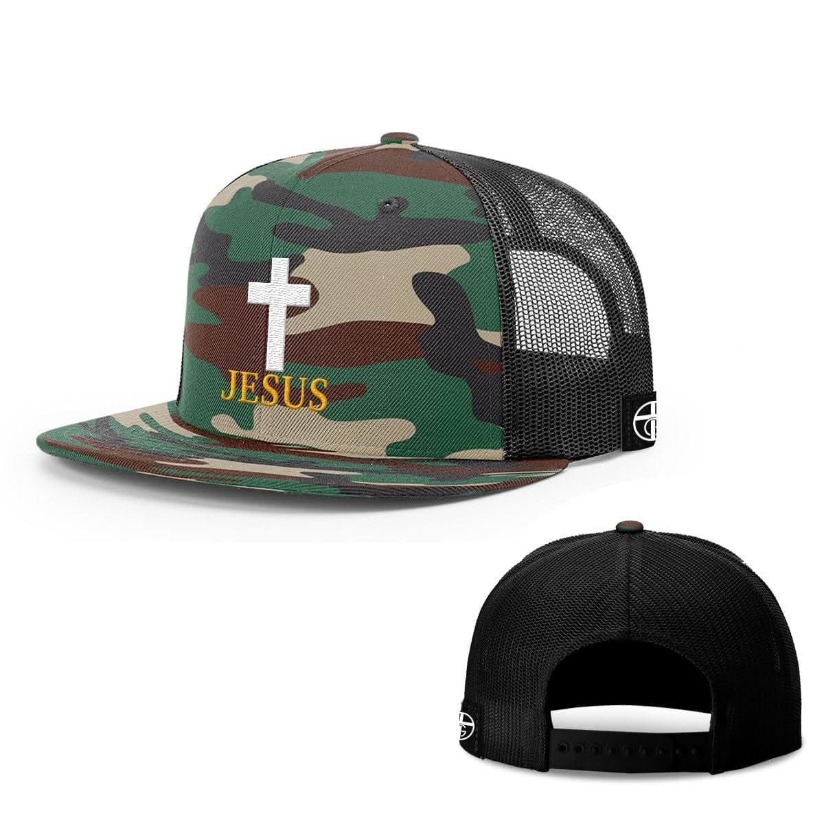 Our True God Hat Snapback Flatbill / Green Camo and Black / One Size Jesus Cross Hats