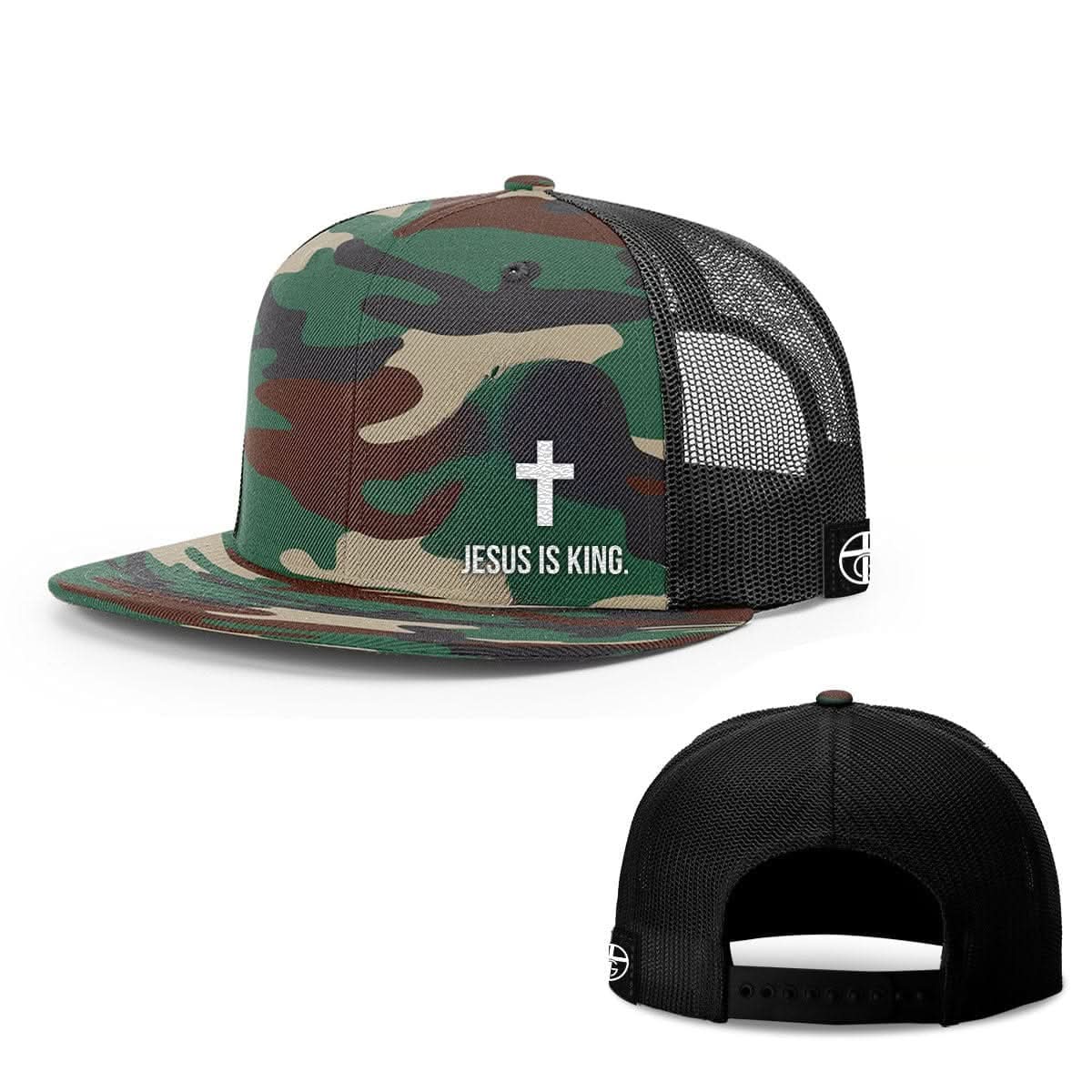 Our True God Hat Snapback Flatbill / Green Camo and Black / One Size Jesus is King Lower Left Hats