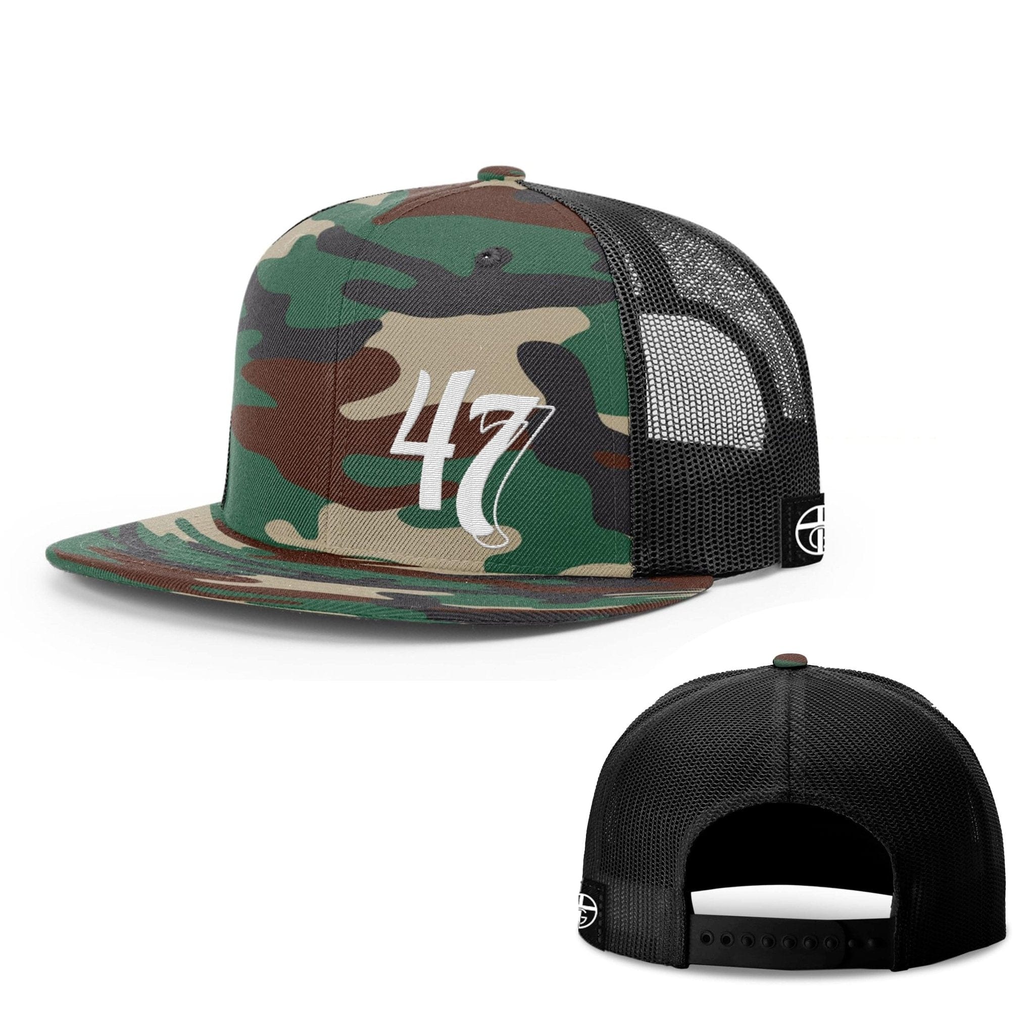Our True God Hat Snapback Flatbill / Green Camo and Black / One Size Psalm 47:7 Lower Left Hats