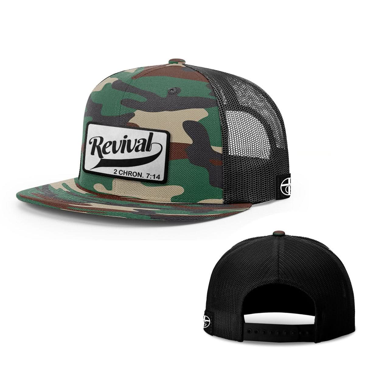 Our True God Hat Snapback Flatbill / Green Camo and Black / One Size Revival Patch Hats
