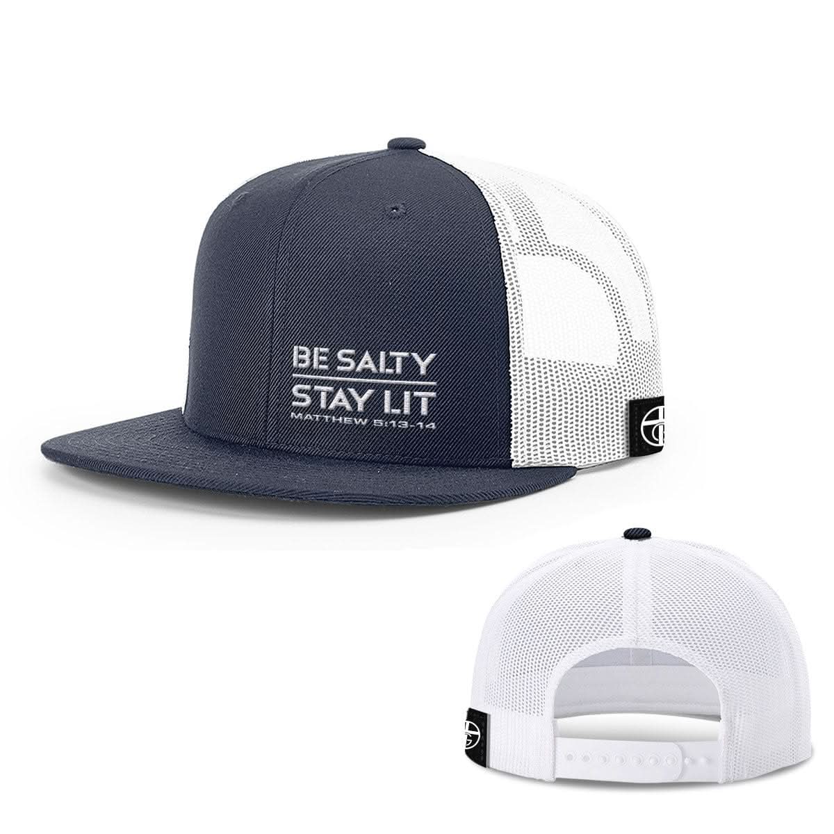 Our True God Hat Snapback Flatbill / Navy and White / One Size Be Salty Stay Lit Lower Left Hats