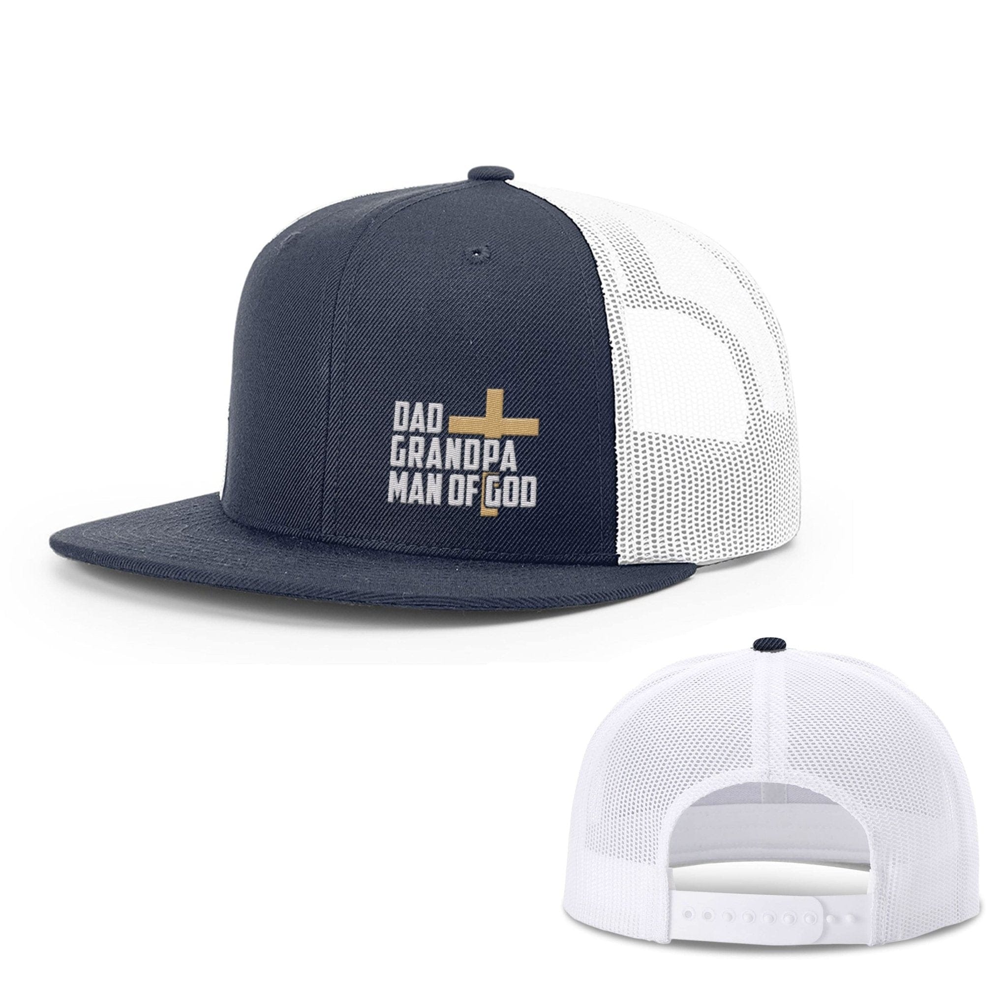 Our True God Hat Snapback Flatbill / Navy and White / One Size Dad, Grandpa, Man of God Hats