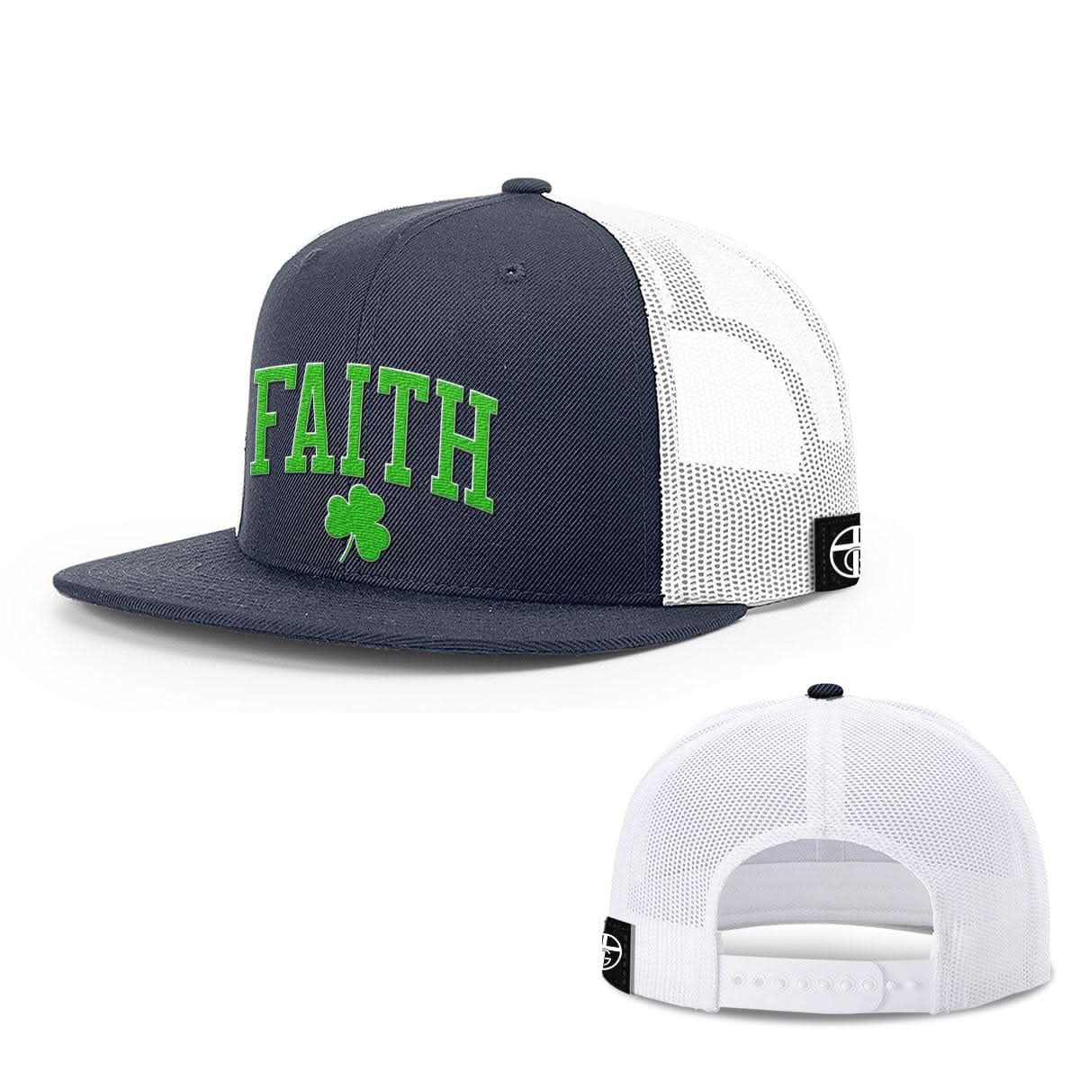 Our True God Hat Snapback Flatbill / Navy and White / One Size Faith Shamrock Hats