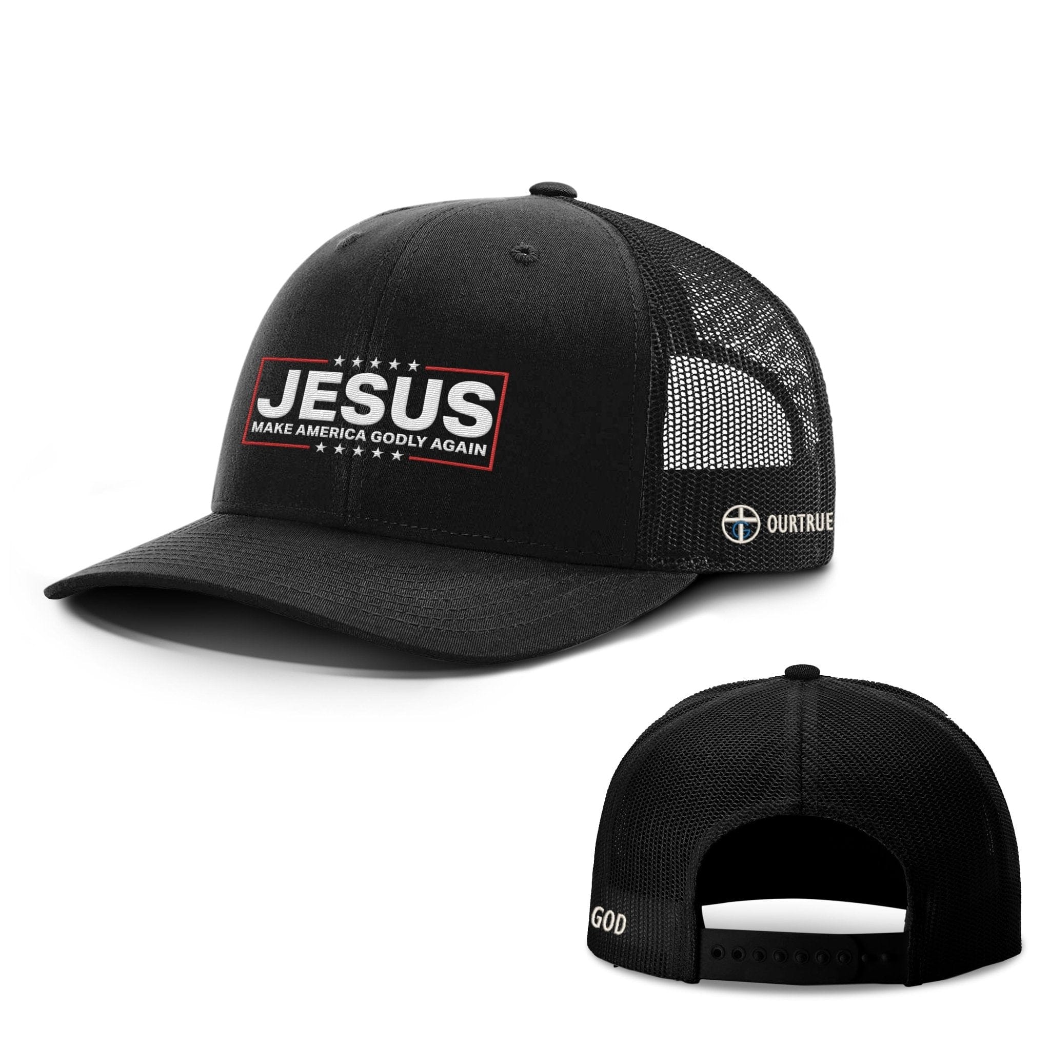 Our True God Hat Snapback / Full Black / One Size Jesus Make America Godly Again Richardson Hats