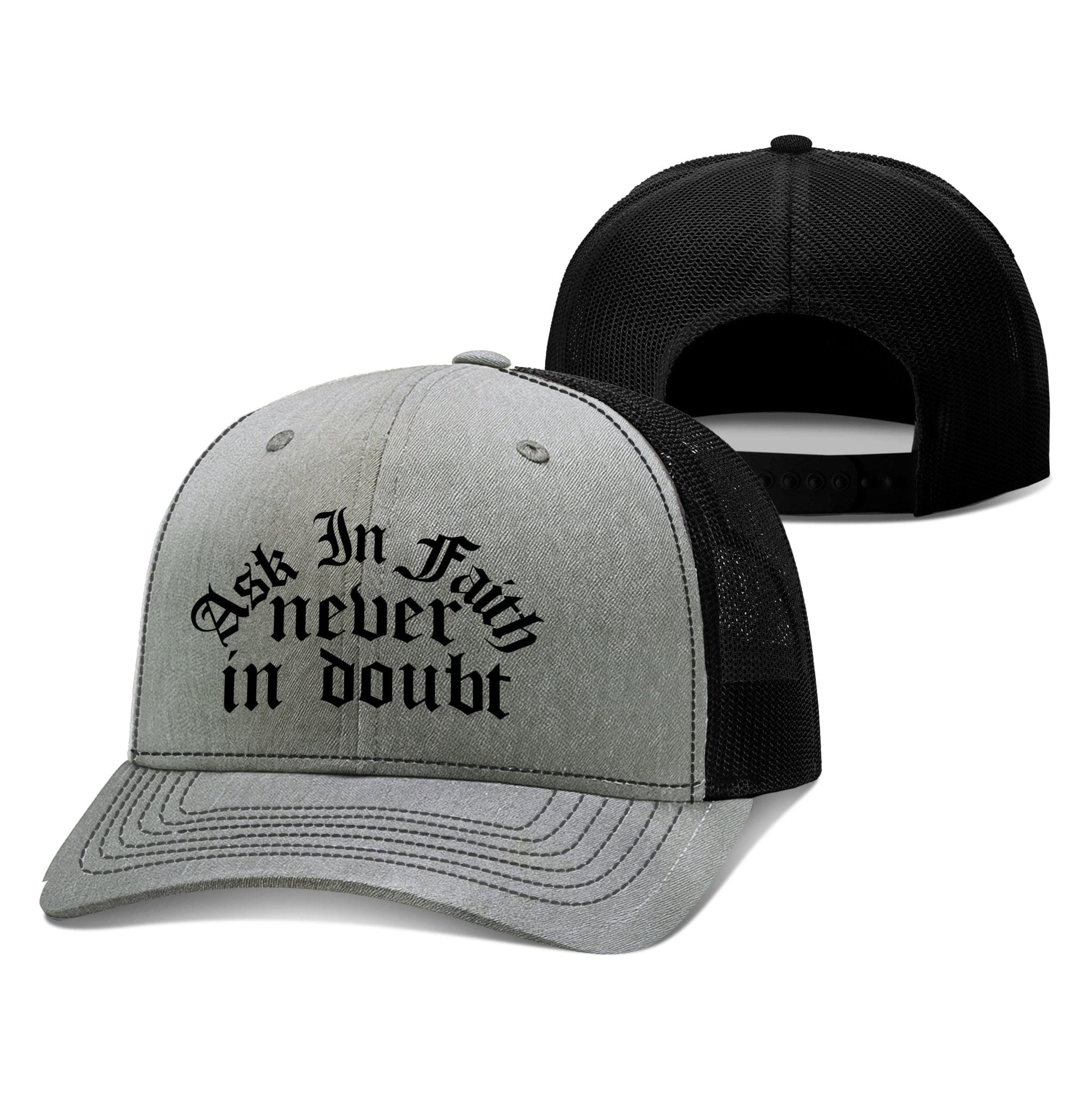 Our True God Hat Snapback / Heather and Black / One Size Ask In Faith Never In Doubt Richardson Hats