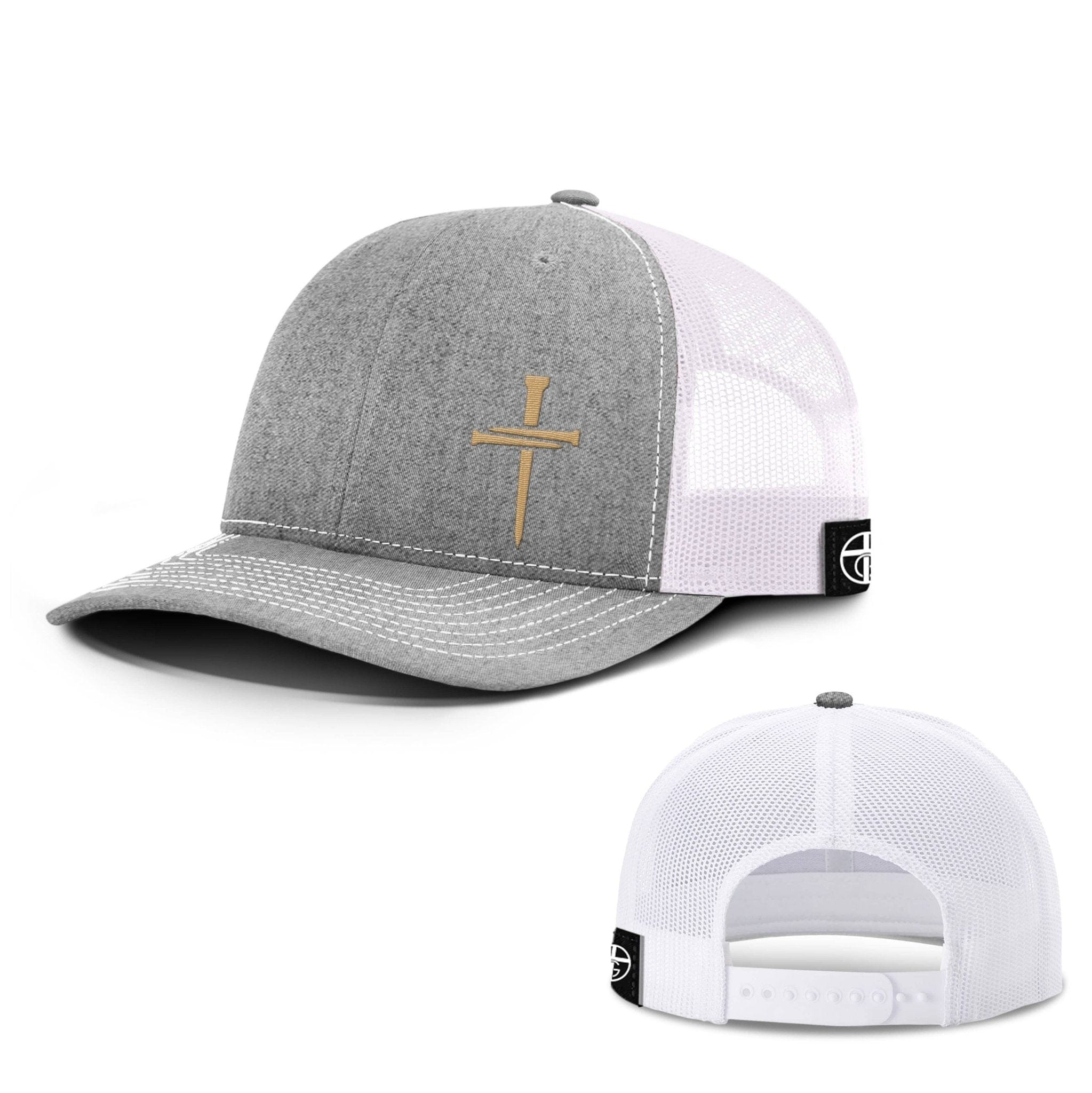Our True God Hat Snapback / Heather and White / One Size Nail Cross Gold Hats