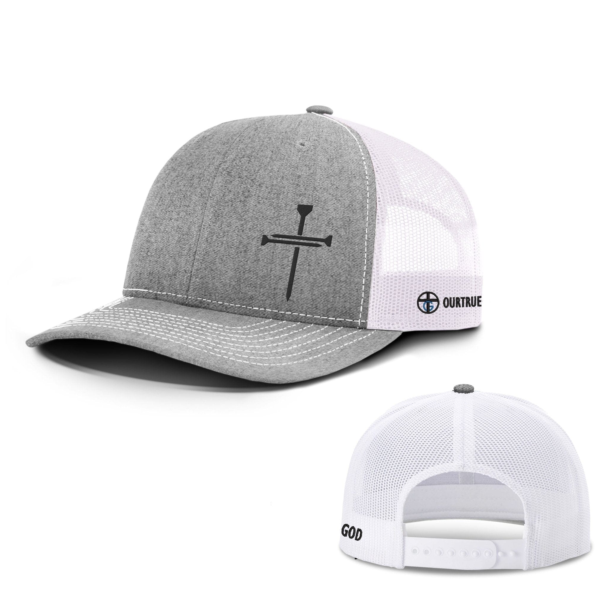 Our True God Hat Snapback / Heather and White / One Size Nail Cross Lower Left Richardson Hats