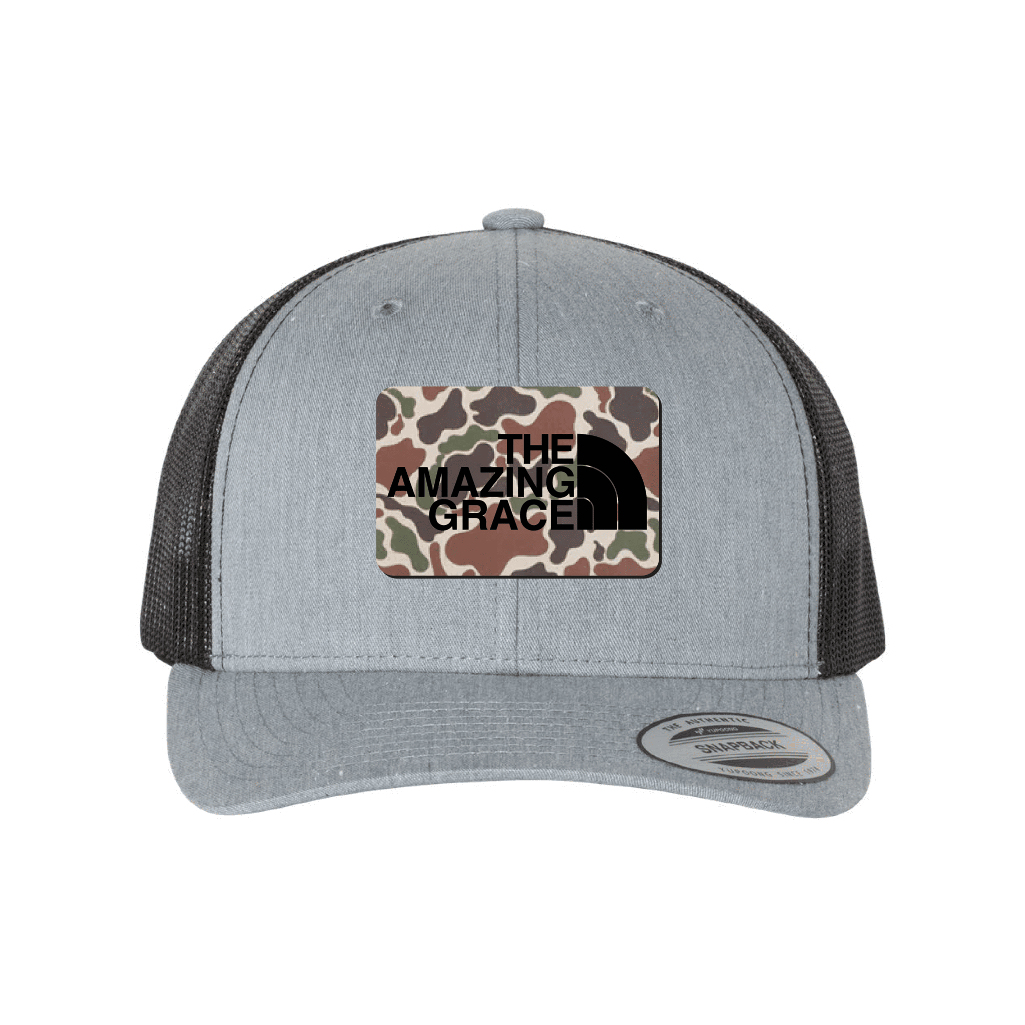 Our True God Hat Snapback / Heather Grey and Black / One Size The Amazing Grace Fowl Play Camo Patch Fall Collection Hats