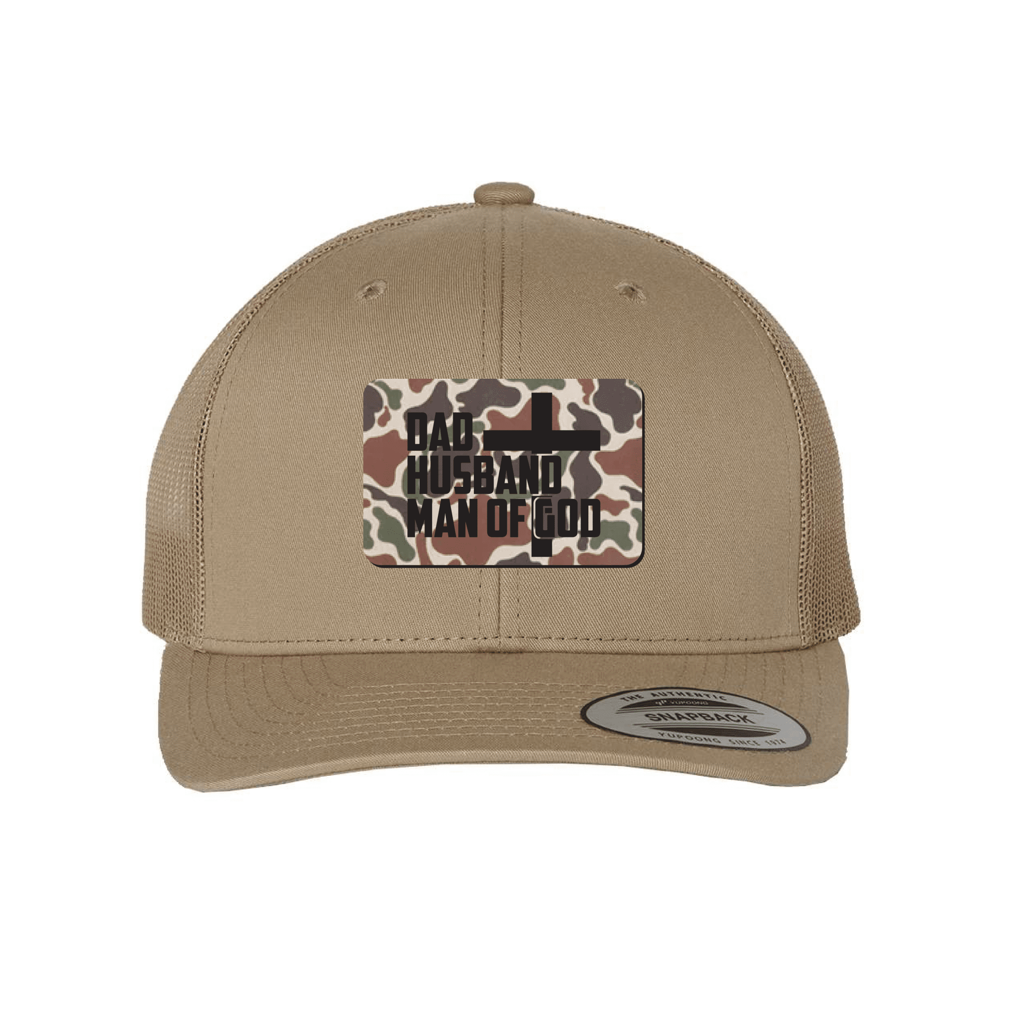 Our True God Hat Snapback / Khaki / One Size Dad, Husband, Man of God Fowl Play Camo Patch Fall Collection Hats