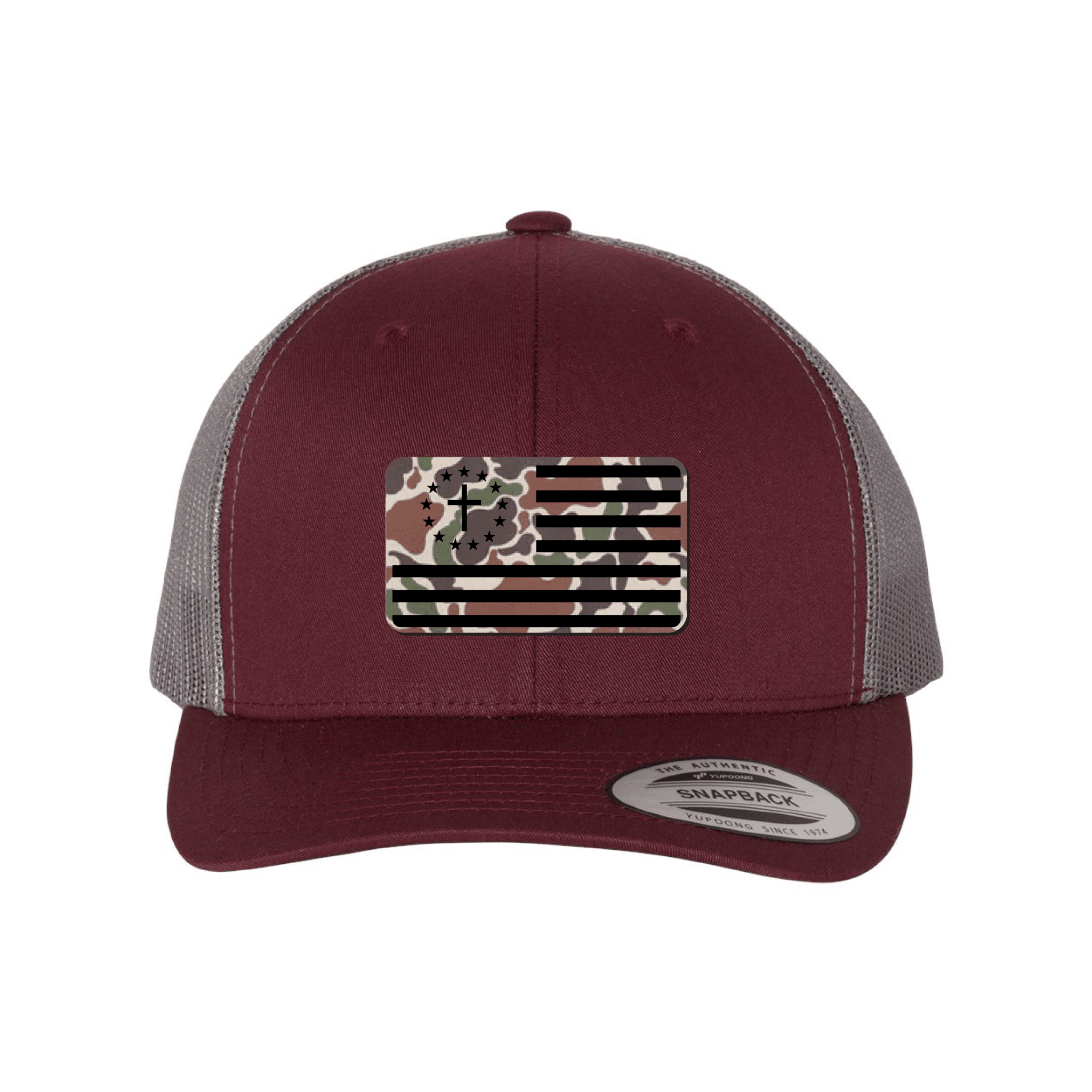 Our True God Hat Snapback / Maroon and Grey / One Size One Nation Under God Flag Fowl Play Camo Patch Fall Collection Hats