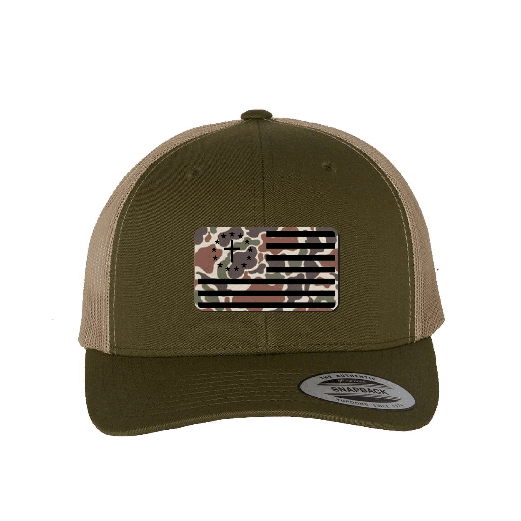 Our True God Hat Snapback / Moss and Khaki / One Size One Nation Under God Flag Fowl Play Camo Patch Fall Collection Hats