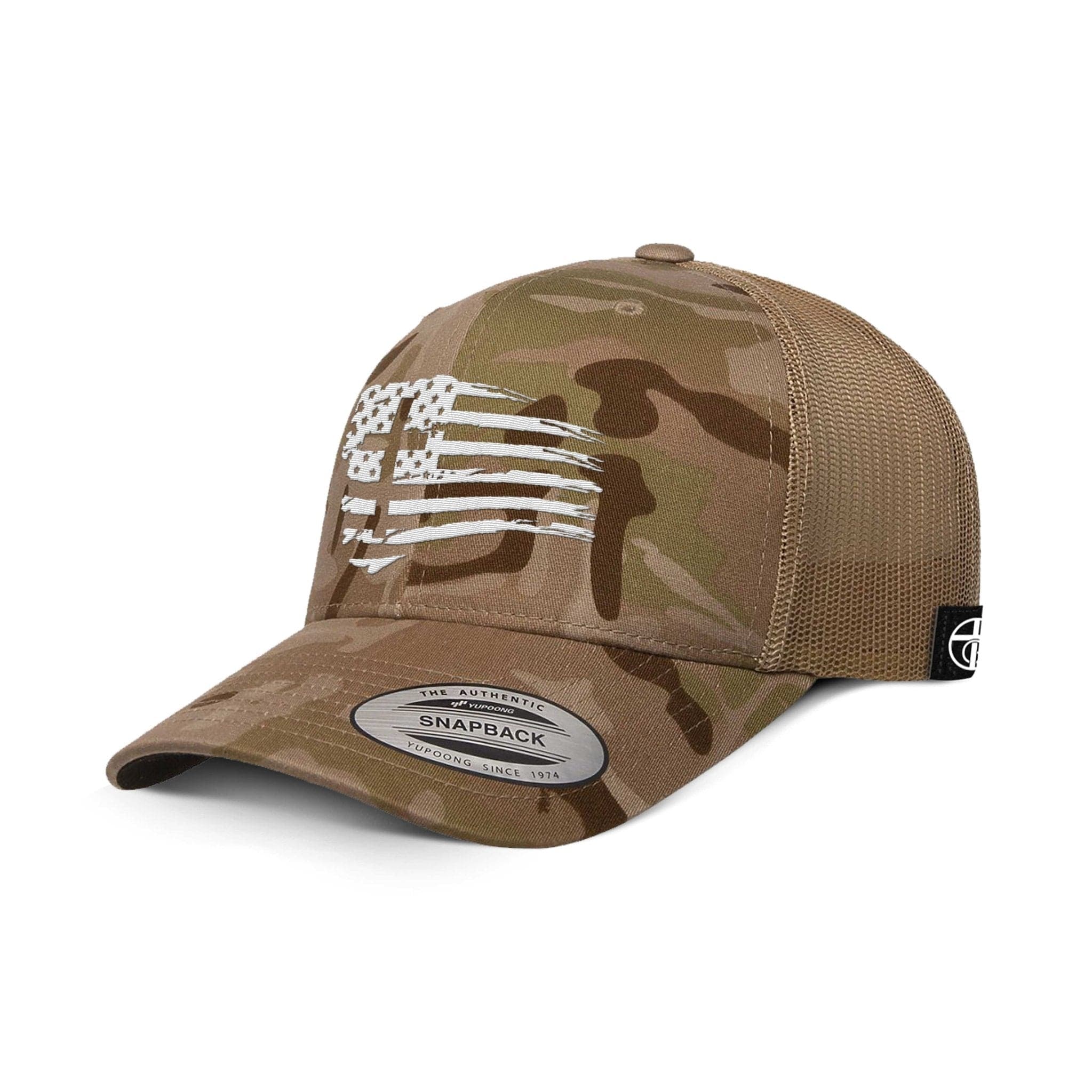 Our True God Hat Snapback / Multicam arid and Tan / One Size Tattered Flag Cross Camo Hats
