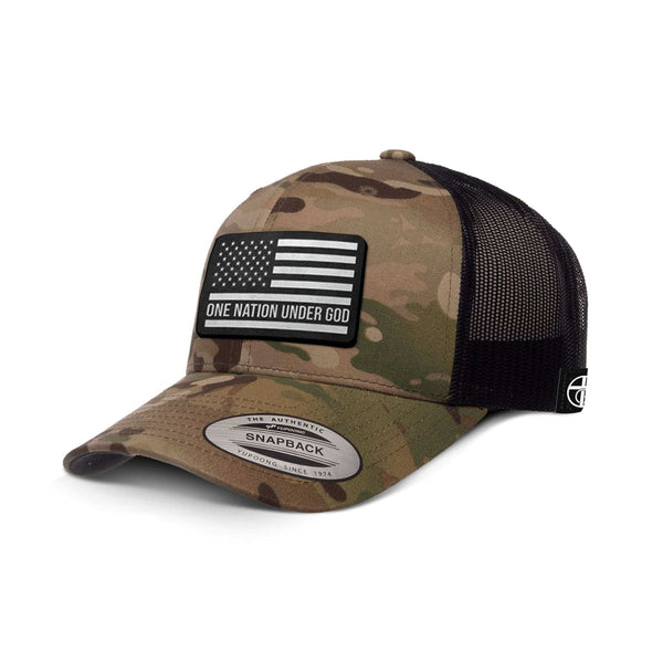 One Nation Under God Flag DBD Edition Patch Camo Hat, Snapback in Multicam Green and Black
