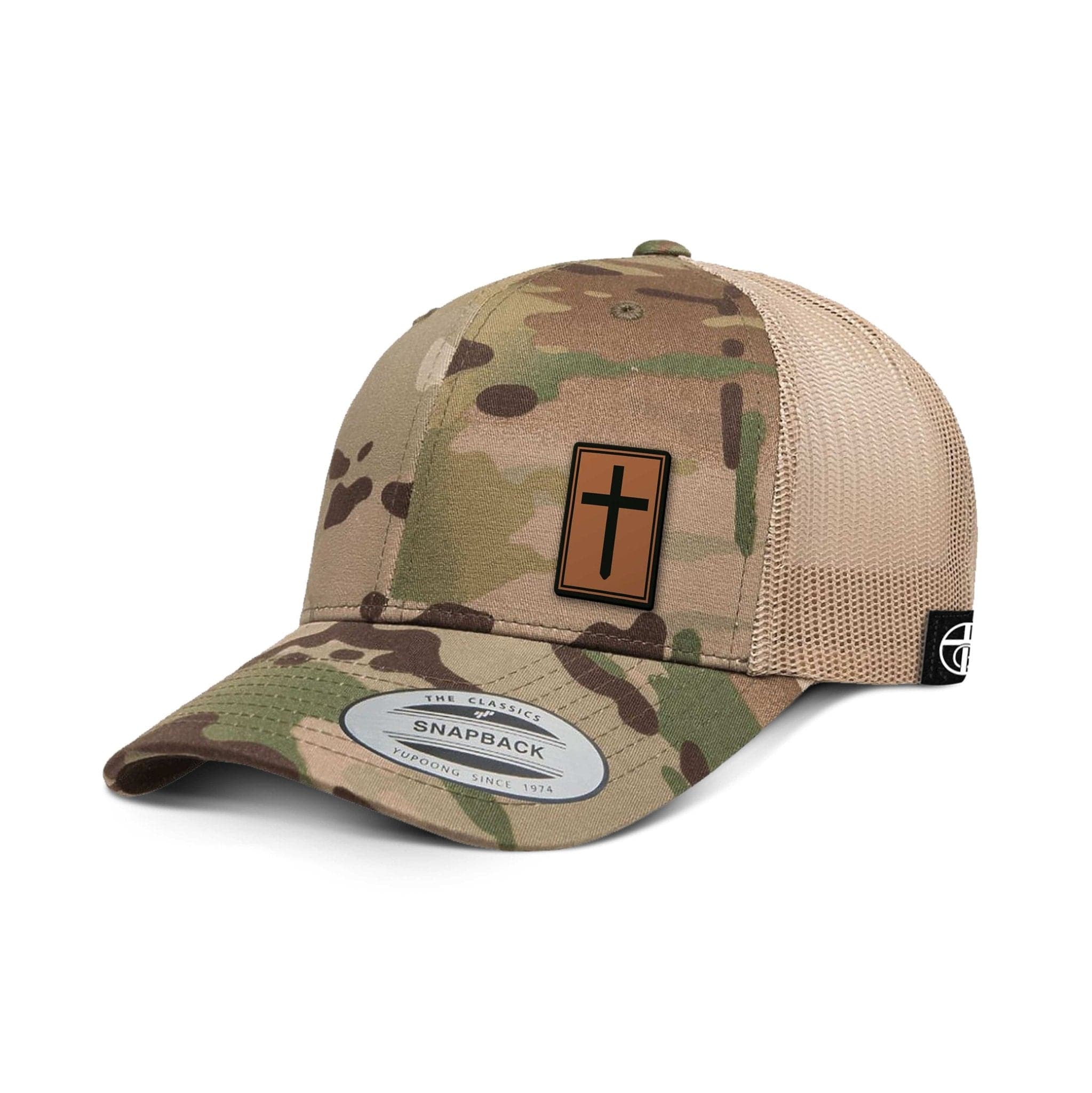 Our True God Hat Snapback / Multicam green and Khaki / One Size Cross Leather Patch Camo Hats
