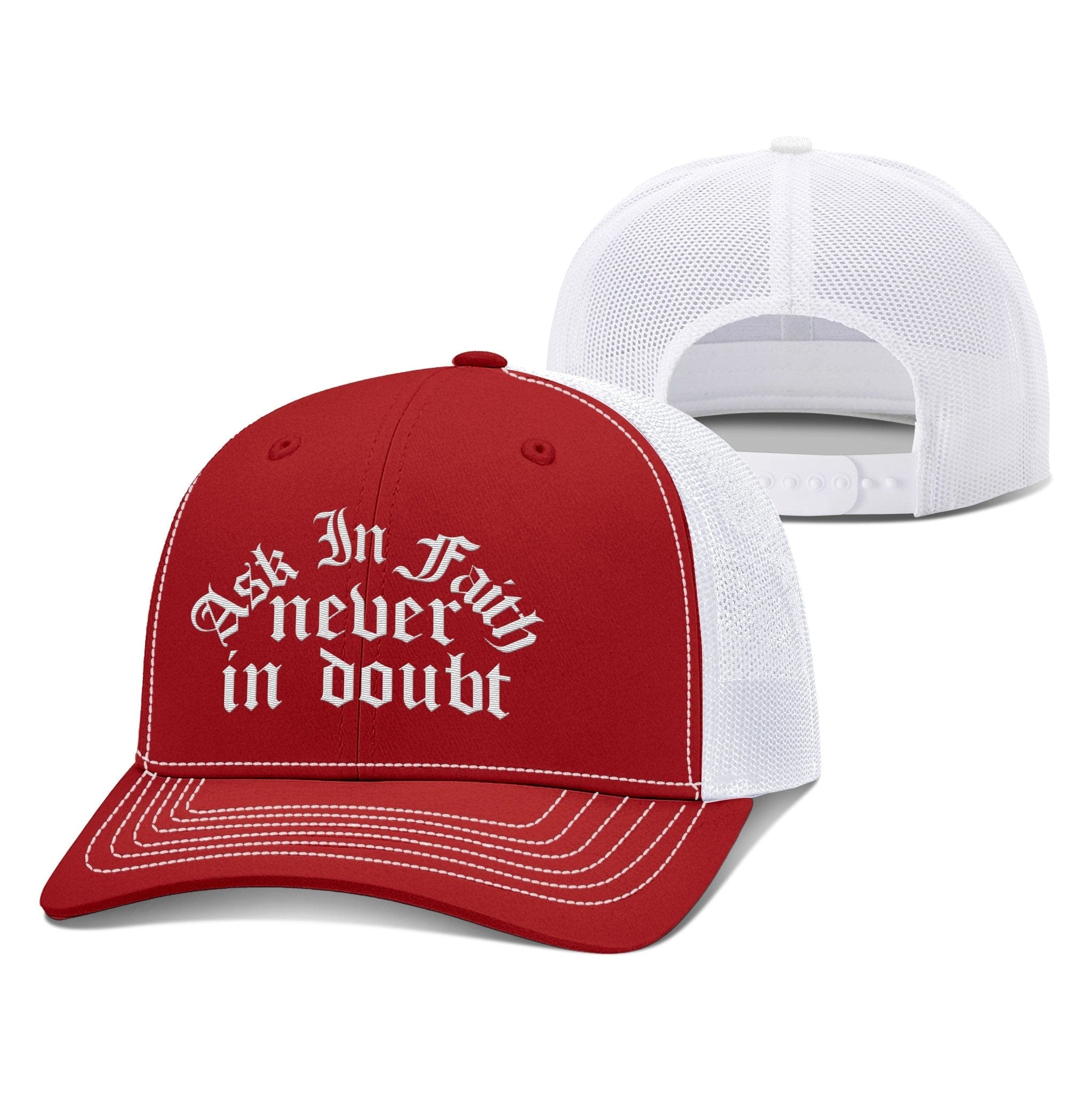 Our True God Hat Snapback / Red And White / One Size Ask In Faith Never In Doubt Richardson Hats