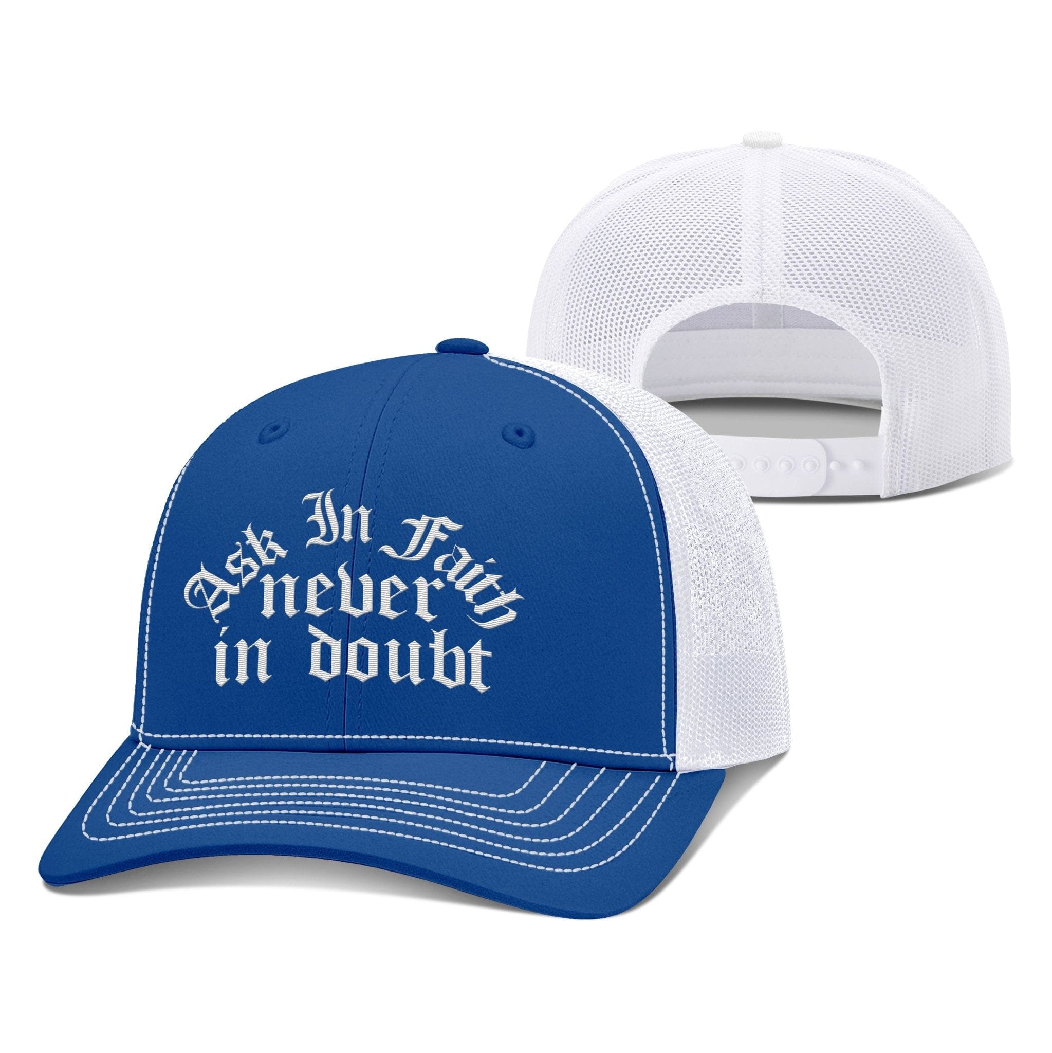 Our True God Hat Snapback / Royal Blue and White / One Size Ask In Faith Never In Doubt Richardson Hats