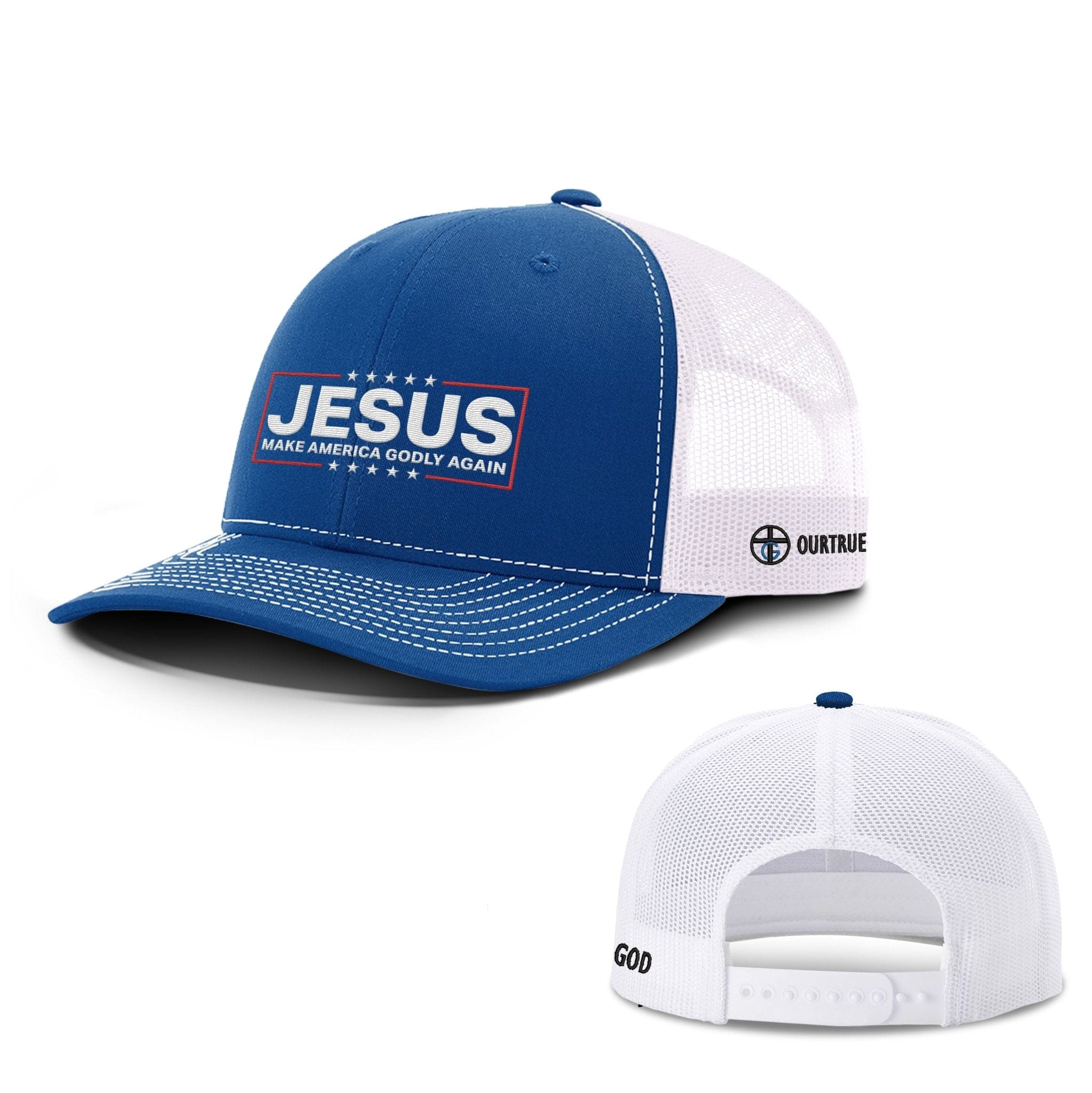 Our True God Hat Snapback / Royal Blue and White / One Size Jesus Make America Godly Again Richardson Hats