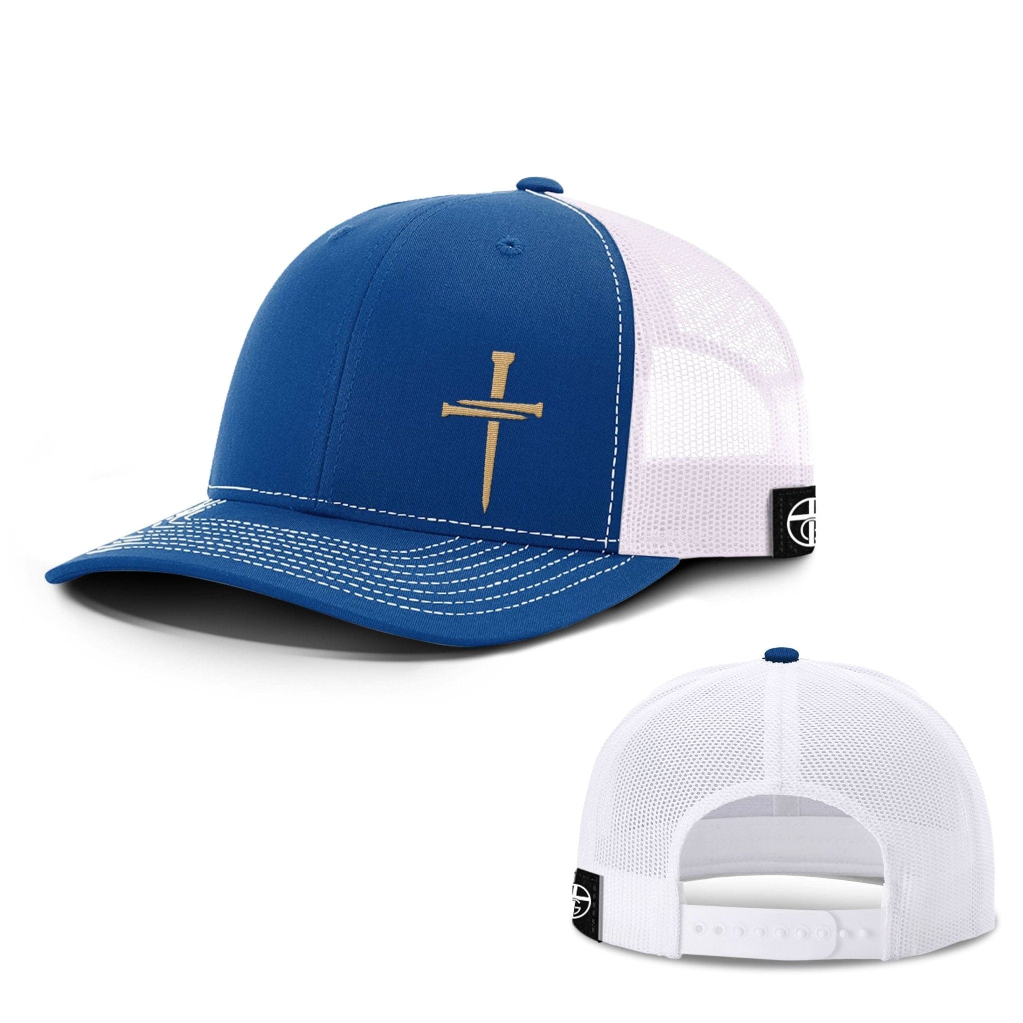Our True God Hat Snapback / Royal Blue and White / One Size Nail Cross Gold Hats