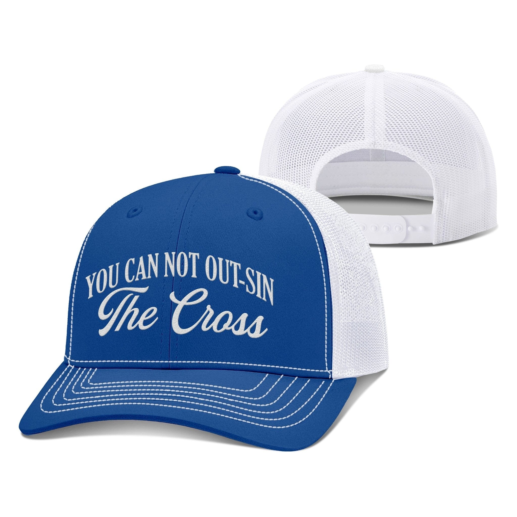 Our True God Hat Snapback / Royal Blue and White / One Size You Can Not Out-Sin The Cross Richardson Hats