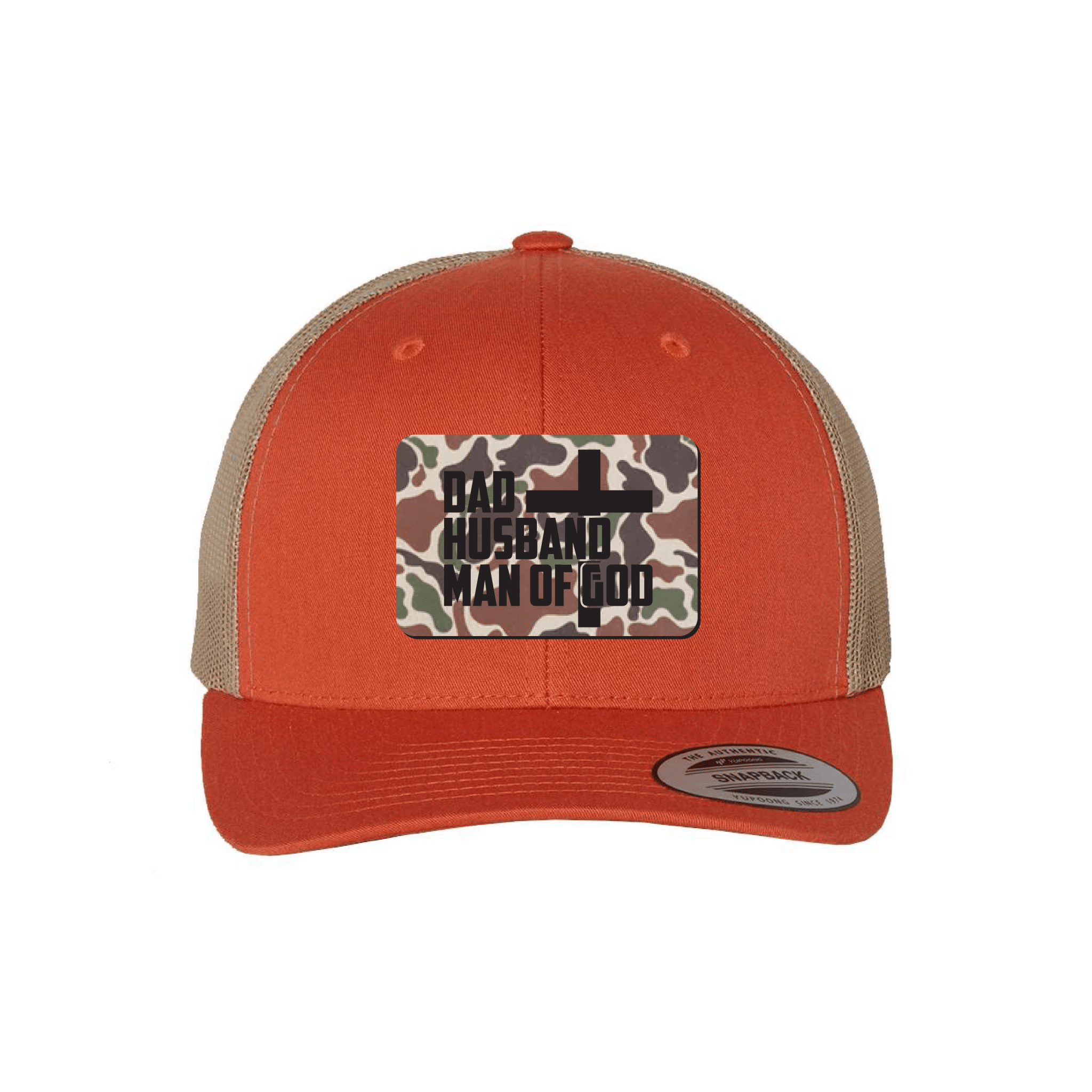 Our True God Hat Snapback / Rustic Orange and Khaki / One Size Dad, Husband, Man of God Fowl Play Camo Patch Fall Collection Hats