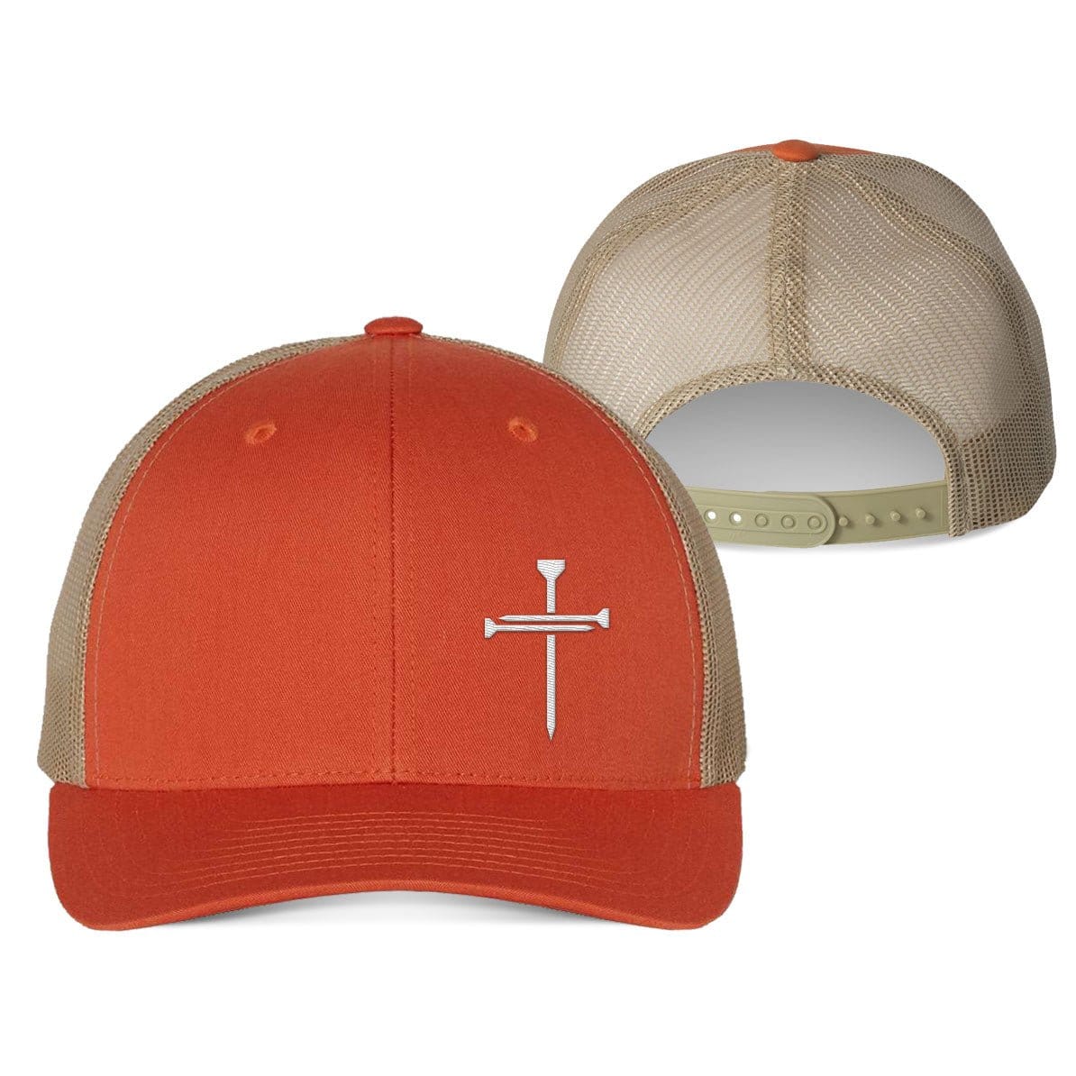 Our True God Hat Snapback / Rustic Orange and Khaki / One Size Nail Cross Lower Left Fall Collection Hats