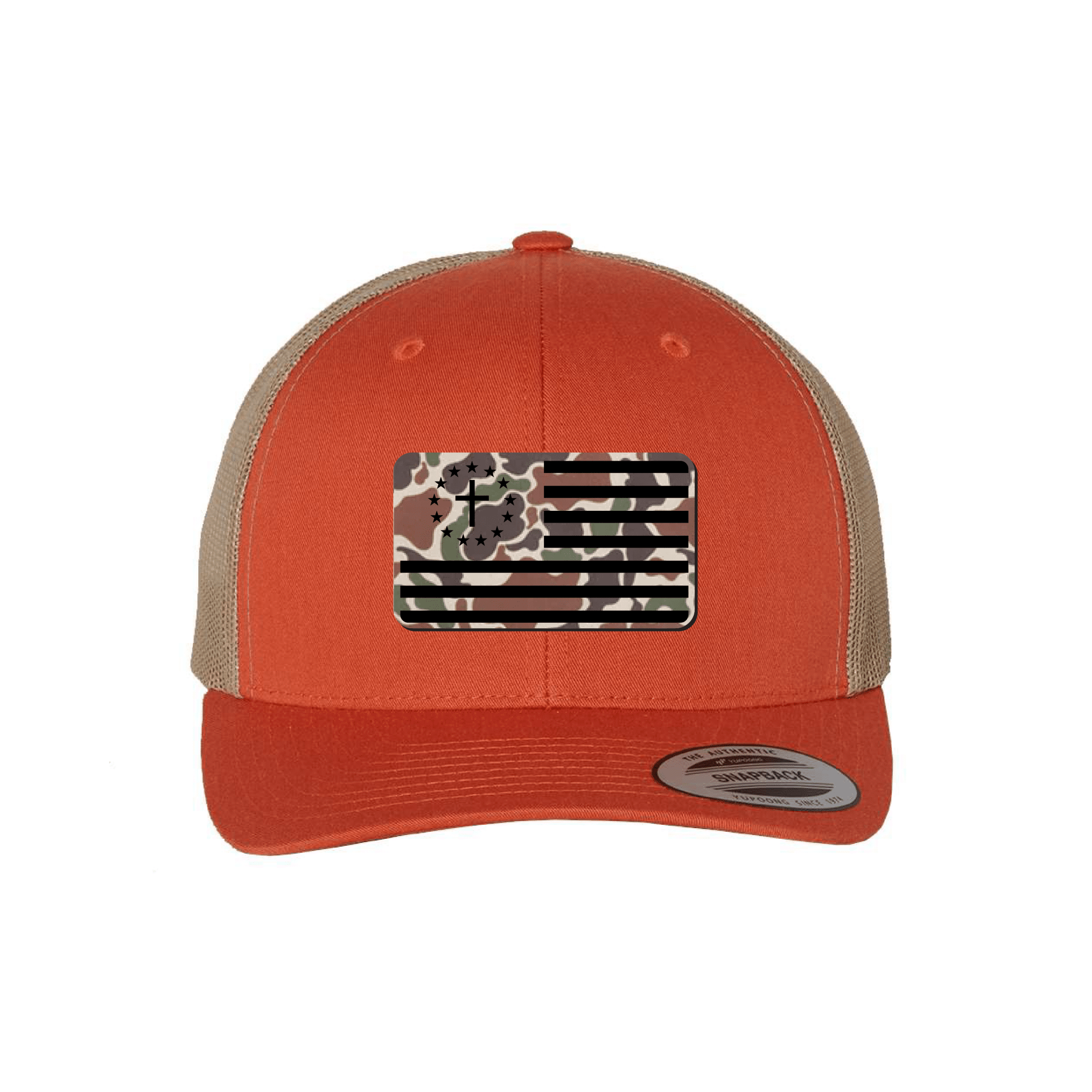 Our True God Hat Snapback / Rustic Orange and Khaki / One Size One Nation Under God Flag Fowl Play Camo Patch Fall Collection Hats