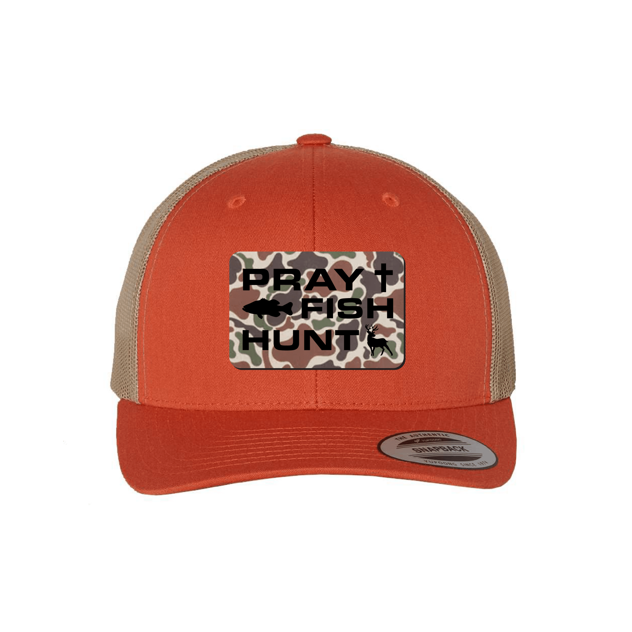 Our True God Hat Snapback / Rustic Orange and Khaki / One Size Pray Fish Hunt Fowl Play Camo Patch Fall Collection Hats