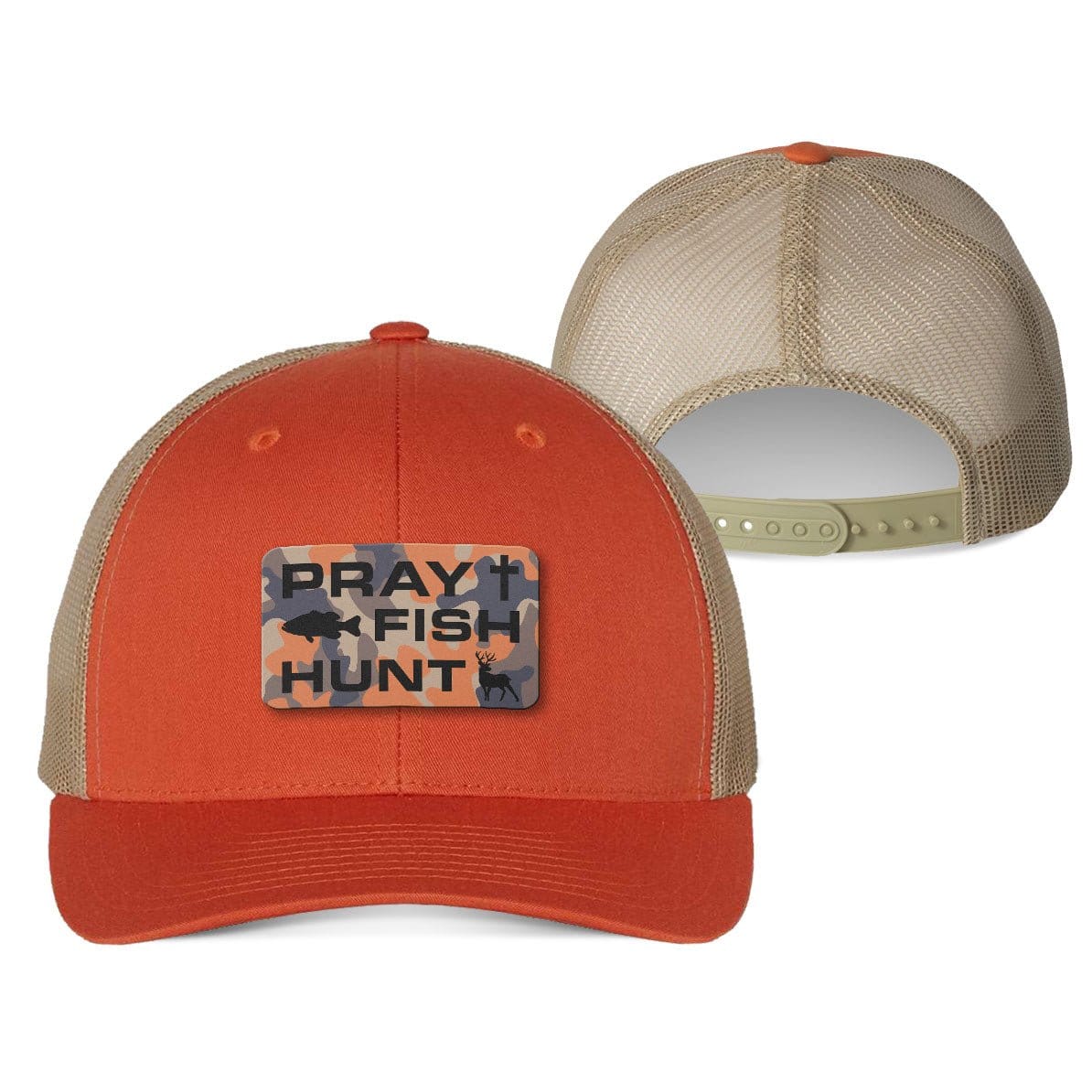 Our True God Hat Snapback / Rustic Orange and Khaki / One Size Pray Fish Hunt Orange Camo Patch Fall Collection Hats