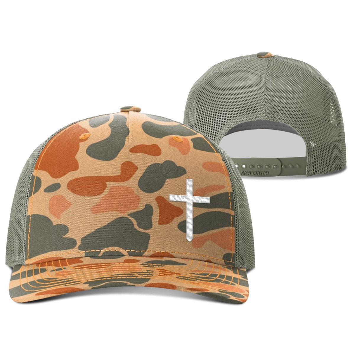 Our True God Hat Snapback / Sienna Duck Camo and Loden / One Size Cross Lower Left Hunting Hats