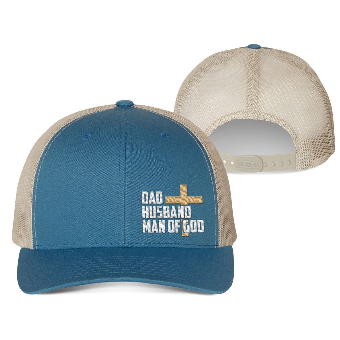 Our True God Hat Snapback / Steel Blue and Silver / One Size Dad, Husband, Man of God Fall Collection Hats