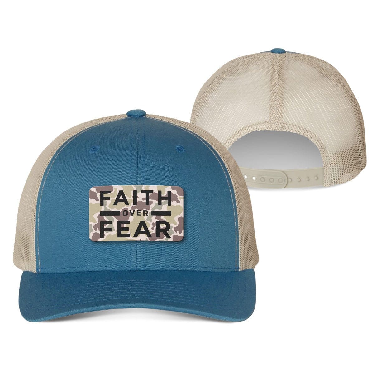 Our True God Hat Snapback / Steel Blue and Silver / One Size Faith Over Fear Duck Camo Patch Fall Collection Hats