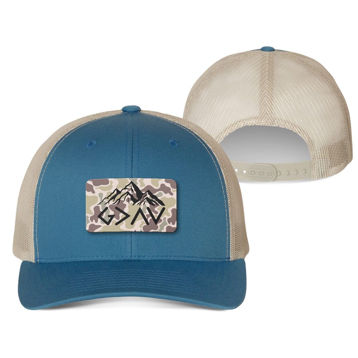 Our True God Hat Snapback / Steel Blue and Silver / One Size God Is Greater Than The Highs And Lows Mountain Duck Camo Patch Fall Collection Hats