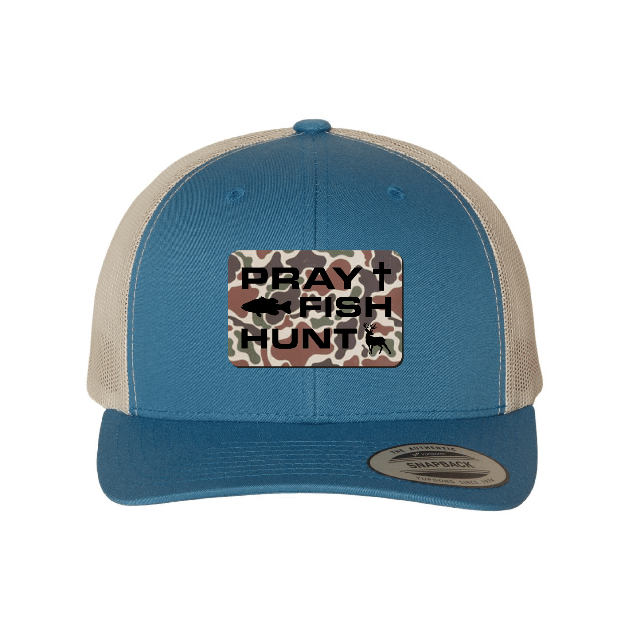 Our True God Hat Snapback / Steel Blue and Silver / One Size Pray Fish Hunt Fowl Play Camo Patch Fall Collection Hats