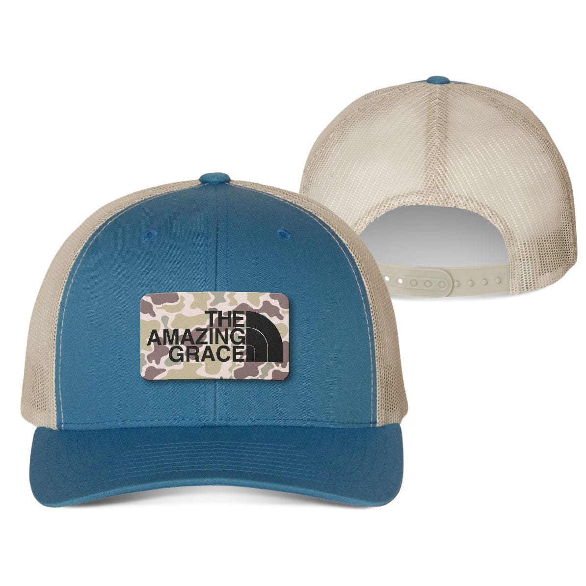 Our True God Hat Snapback / Steel Blue and Silver / One Size The Amazing Grace Duck Camo Patch Fall Collection Hats