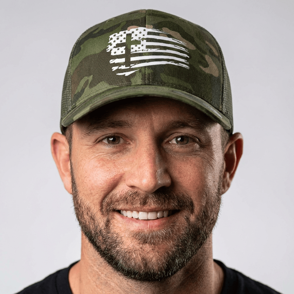 Our True God Hat Tattered Flag Cross Camo Hats