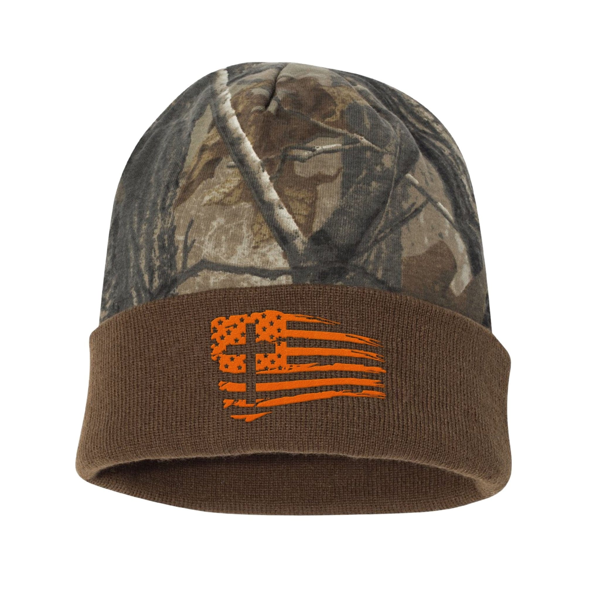 Our True God Hat Tattered Flag Cross Realtree® Camo Hunting Beanie